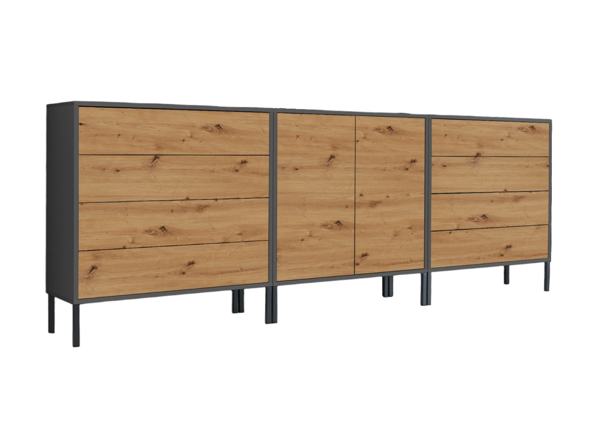 BMG Möbel Sideboard Mailand Set 4 (Schubladenkommode Kommode Anrichte, mit hochwertigen Metallfüßen), Push-to-Open-Funktion
