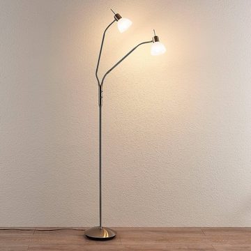 Lindby Stehlampe Gwendolin, Leuchtmittel nicht inklusive, Modern, Glas, Metall, weiß alabaster, nickel satiniert, 2 flammig