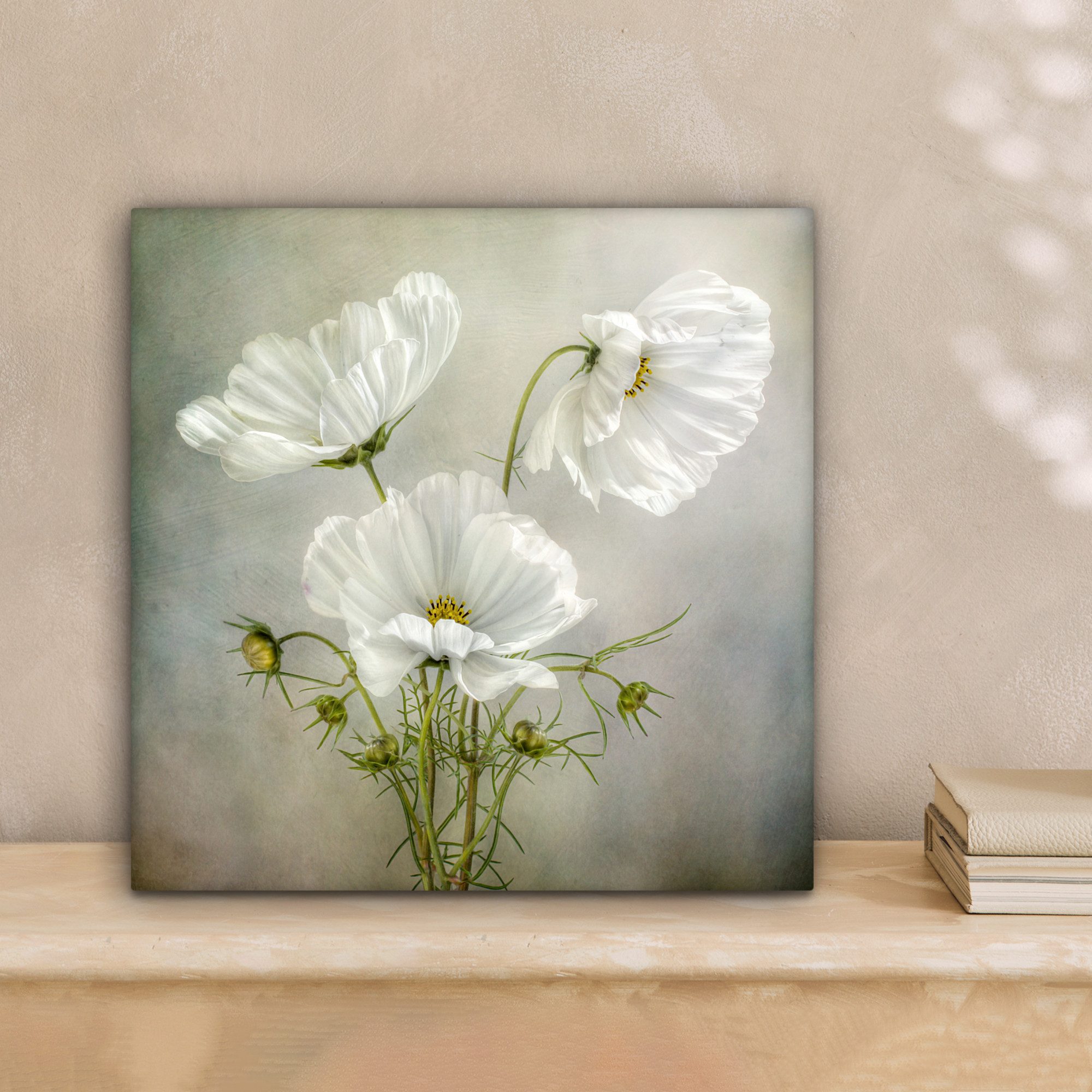 OneMillionCanvasses® Leinwandbild Blumen - Stillleben - Mohn - Weiß - Botanisch, Fotodruck (1 St), Wandbild, Deko Schlafzimmer Wohnzimmer Flur 20x20 cm