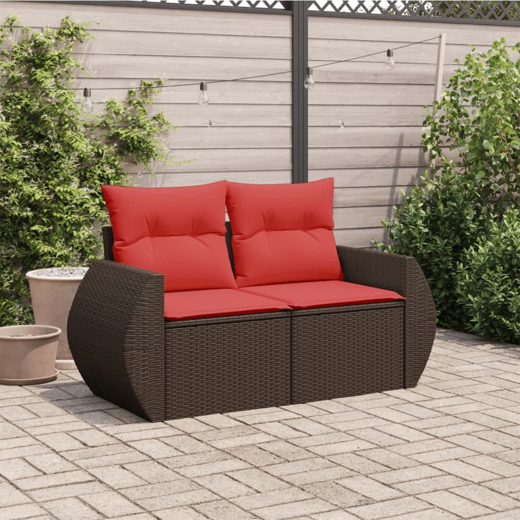 vidaXL Loungesofa Gartensofa mit Kissen 2-Sitzer Braun Poly Rattan, 1 Teile