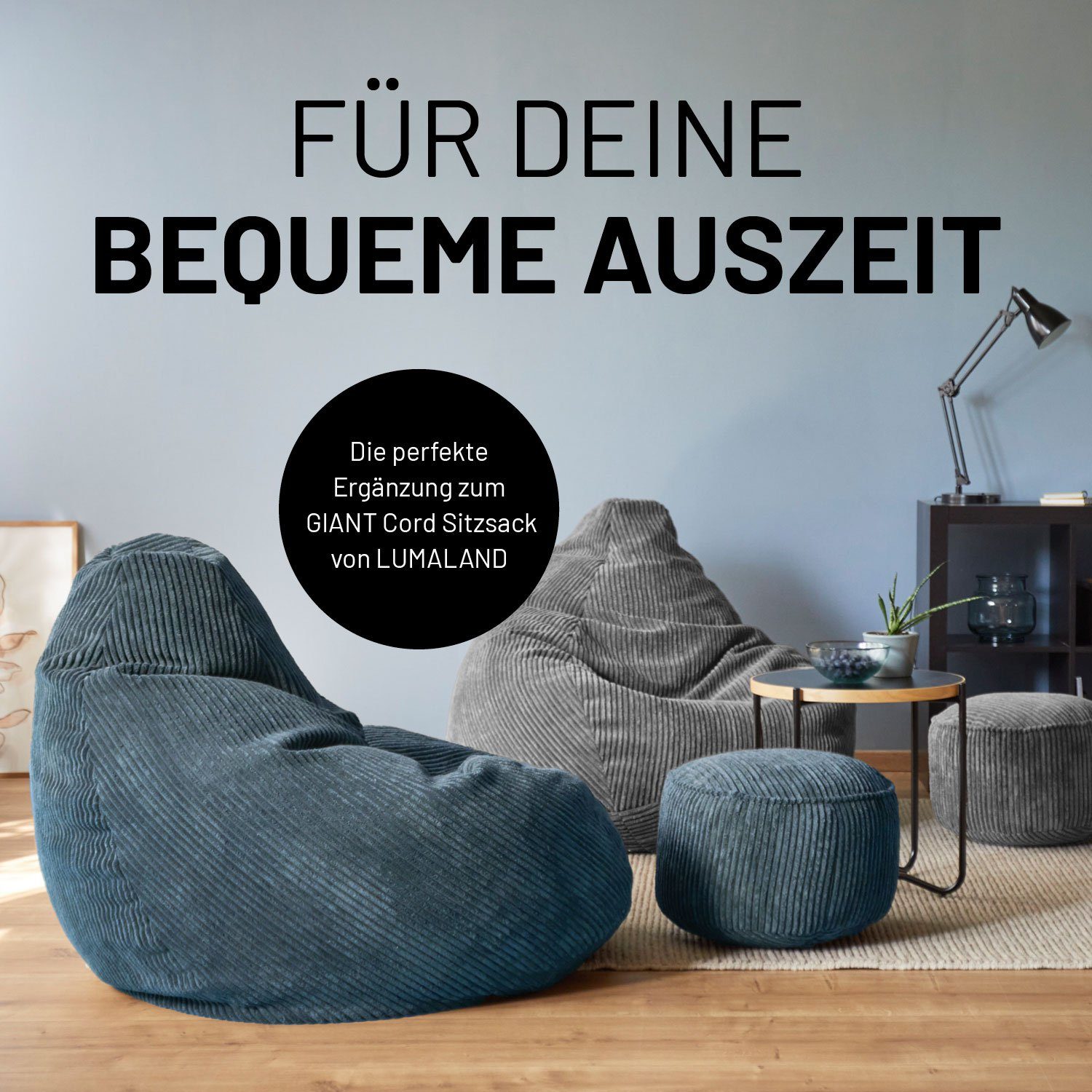 Lumaland Pouf Sitzhocker Cord Ablage Indoor pflegeleicht, Grau Relaxen kompakt 25x45 cm