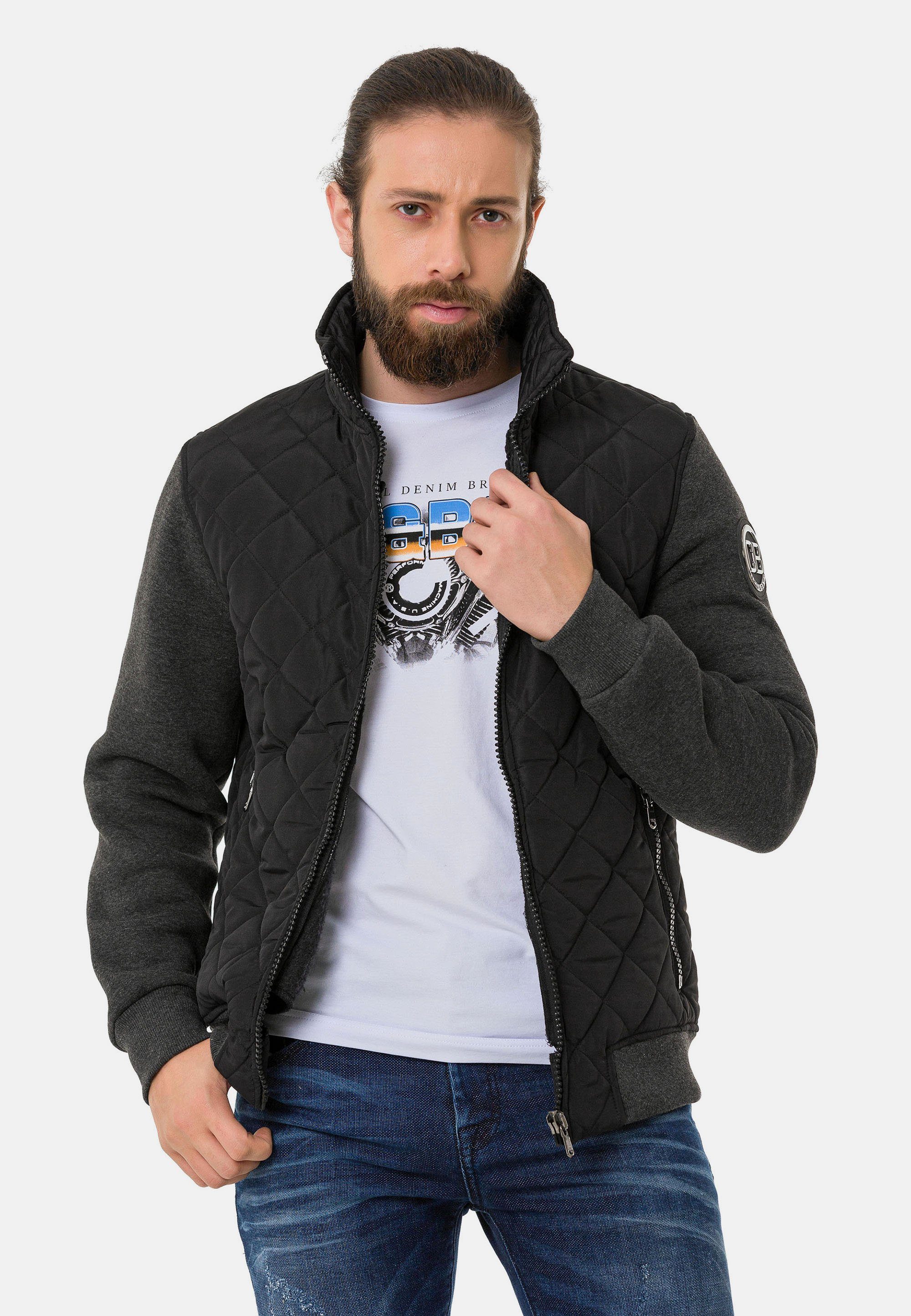 Cipo & Baxx Outdoorjacke mit Stepp-Design und Sweat-Ärmeln schwarz