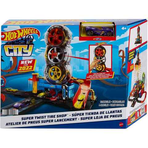 Hot Wheels Spiel-Parkhaus City Super Reifen Shop, inklusive 1 Spielzeugauto