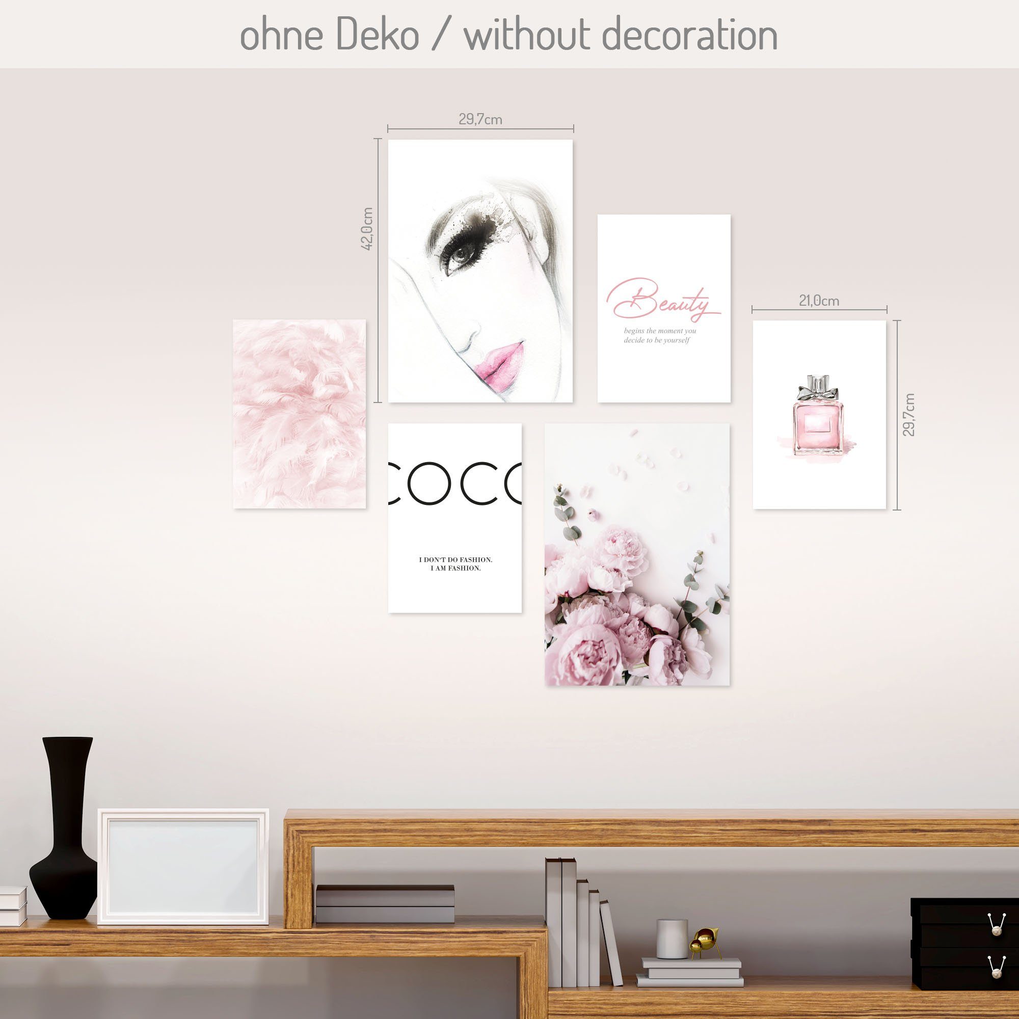 Kreative Feder Poster Beauty, Beauty (Set, 6 St), 6-teiliges Poster-Set, Wandbild, Posterwand, optional mit Rahmen