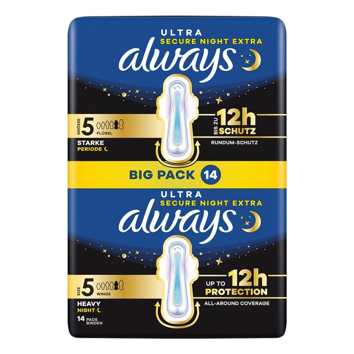 always Binden Ultra Secure Night Extra Größe 5, 5 von 6 Gr., 14 Stück, einzeln verpackt
