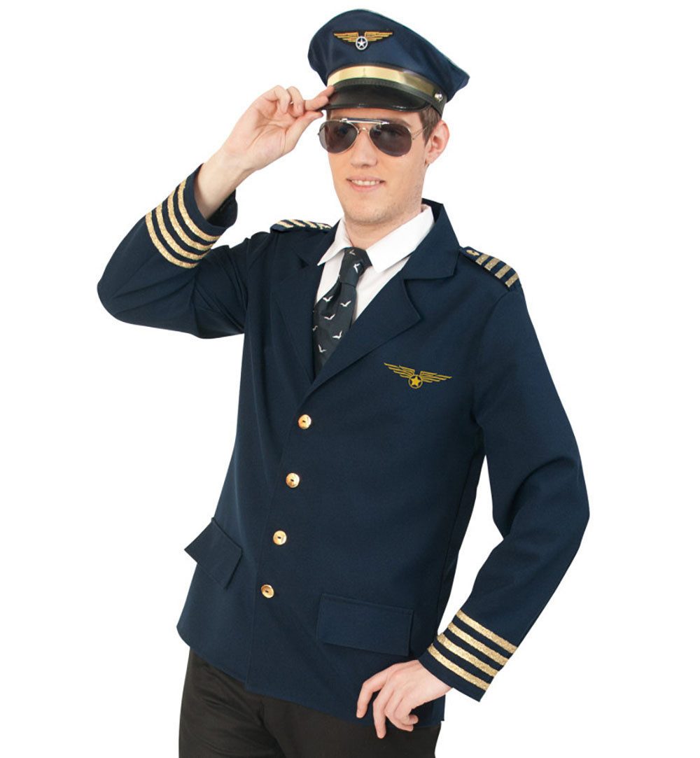 Kostüm Herren Pilot Piloten Jacke Karneval Fasching