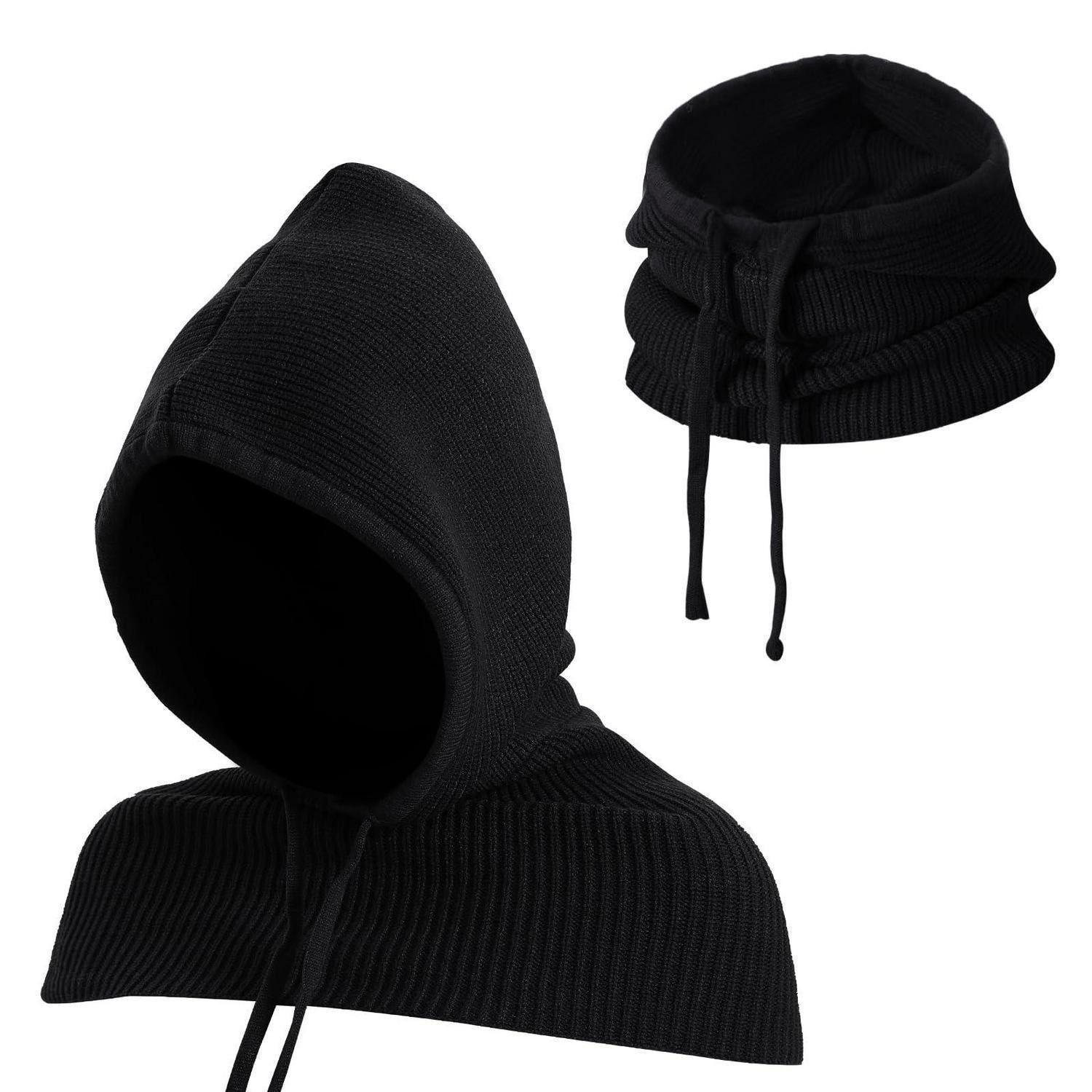 Sturmhaube Sturmhaube 2in1 Strickmütze Nackenwärmer Herren Damen Schwarz