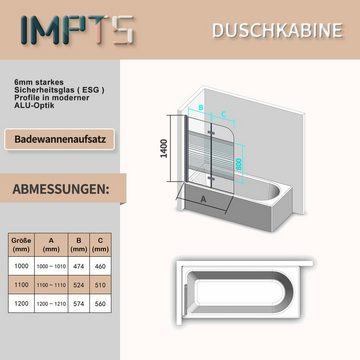 IMPTS Badewannenaufsatz, Glas Alu, (2 tlg., 2 TLG), Duschabtrennung für Badewanne, Dekor Querstreifen,Alpinweiß