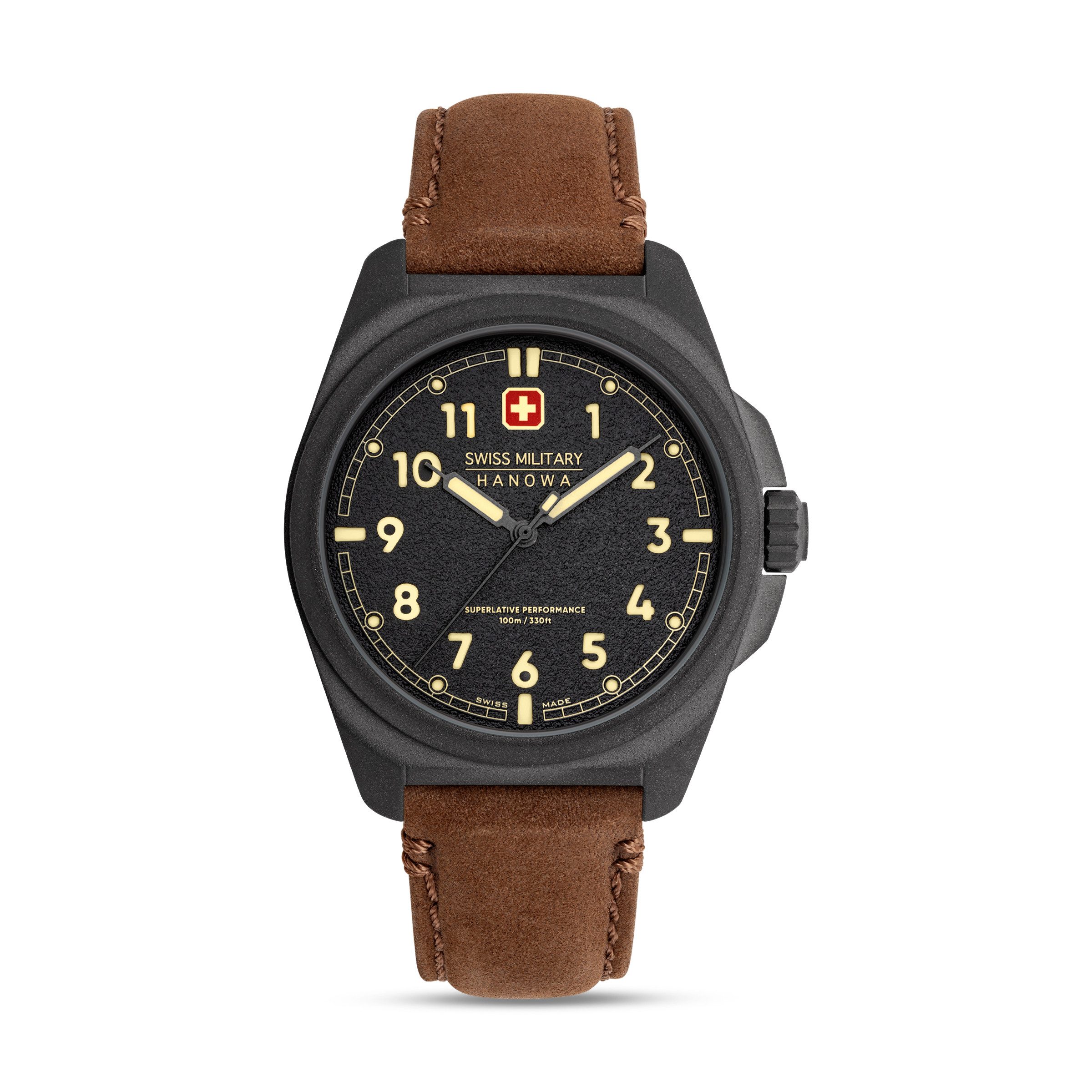Swiss Military Hanowa Quarzuhr Fieldmaster SMWGA0003940, Armbanduhr, Herrenuhr, Swiss Made, Lederarmband, analog