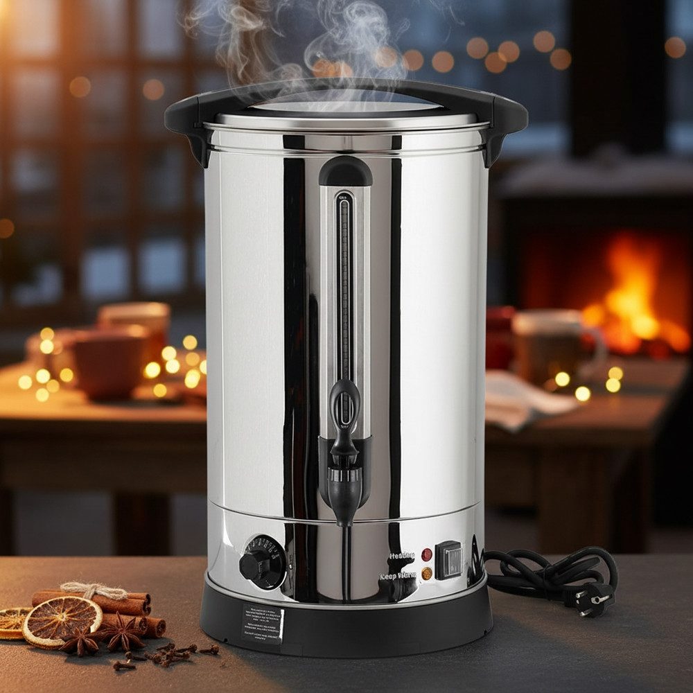 Melko Heißgetränke- und Glühweinautomat Glühweinkocher Einkochautomat Glühwein 7 L Thermostat Tee Analog Topf, 1500 W, Schaltet sich bei Überhitzung automatisch ab