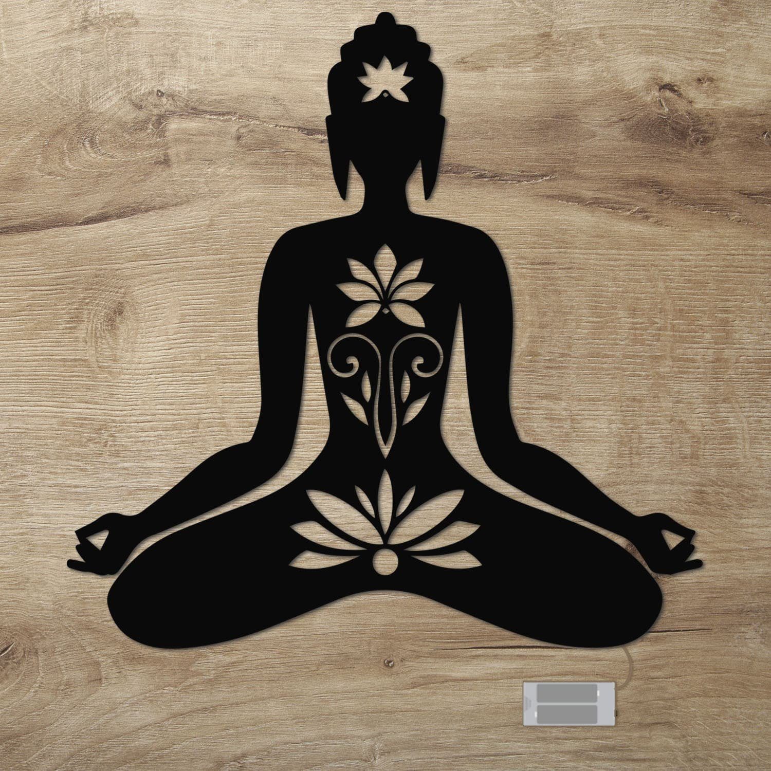 Namofactur LED Dekolicht Yoga Lotus LED Wand Deko Dekoration, Ohne Zugschalter/Stern, LED fest integriert, Warmweiß Schwarz