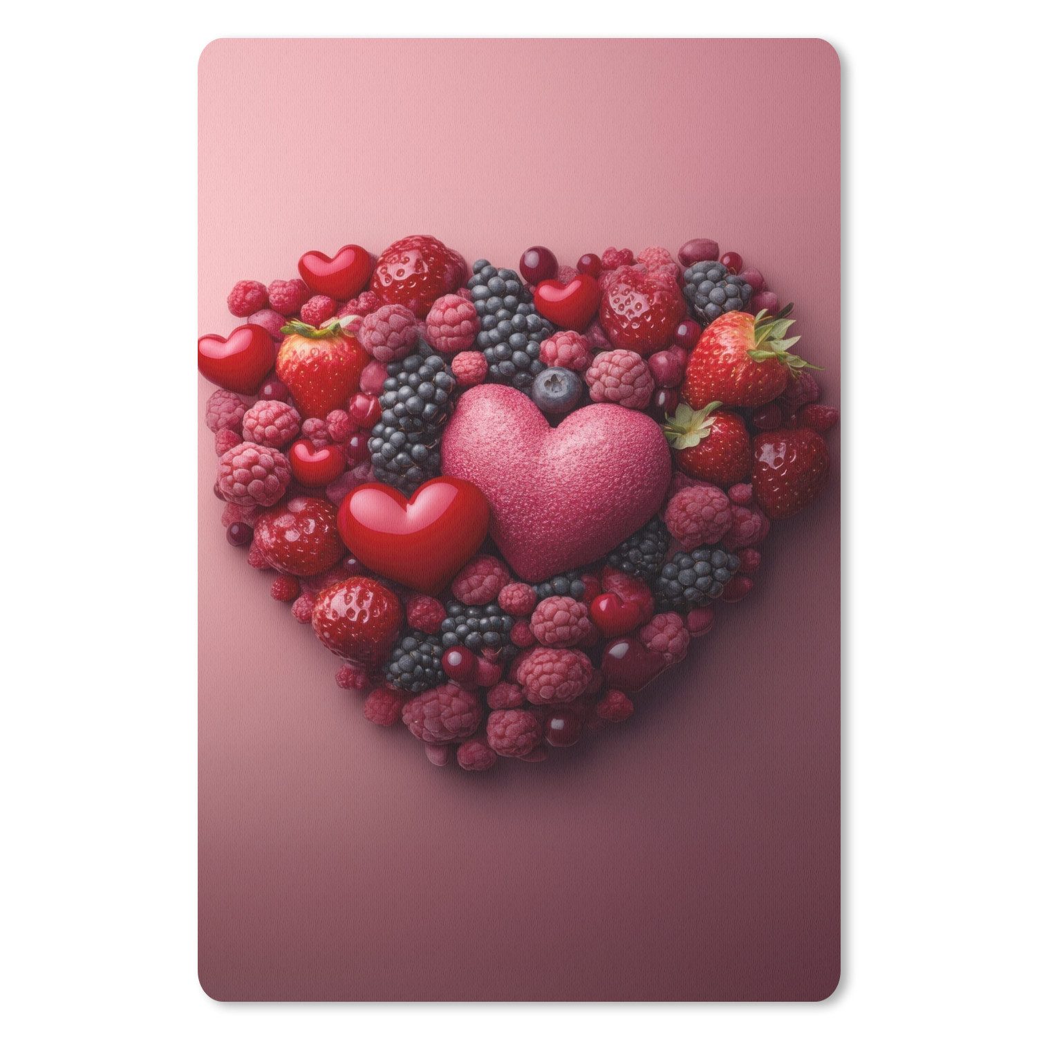 MuchoWow Mauspad Obst - Herzen - Erdbeeren - Himbeeren - Heidelbeeren (1-St), Maus Pad Klein, Gaming Zubehör, Büro Deko, 18x27 cm