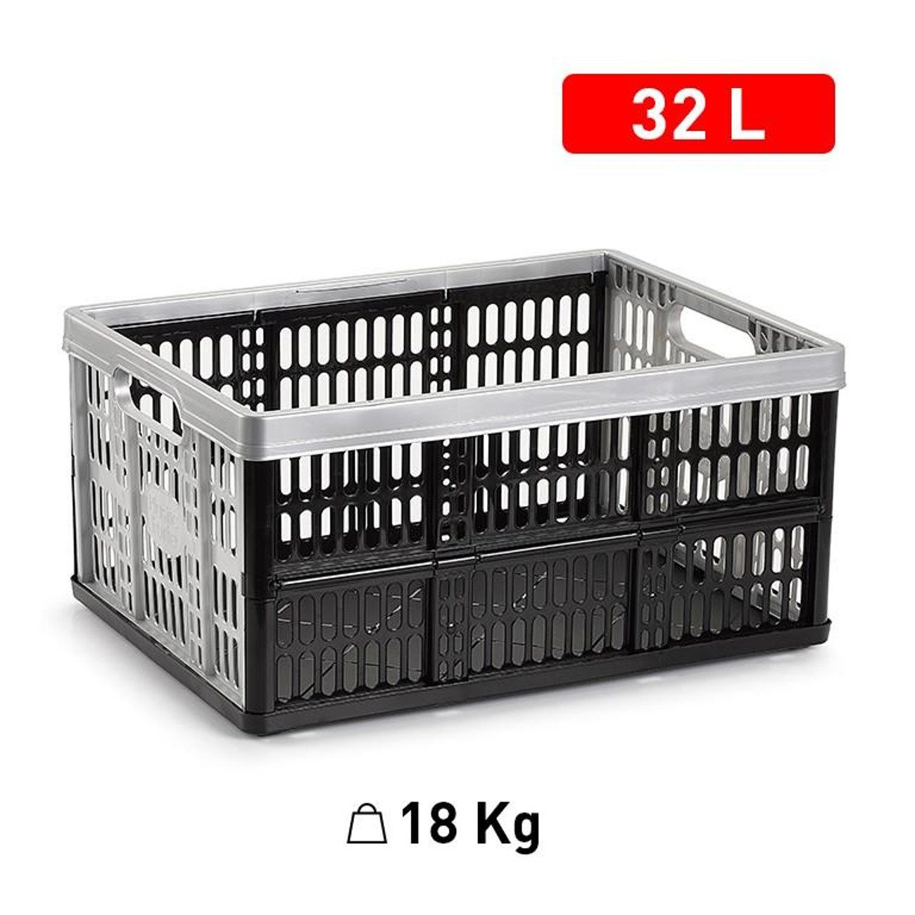 meberg Klappbox Klappkiste 2er Set Kunststoff Schwarz Grau 48 cm faltbar, 38 l, 18kg Tragkraft stapelbar Aufbewahrungsbox
