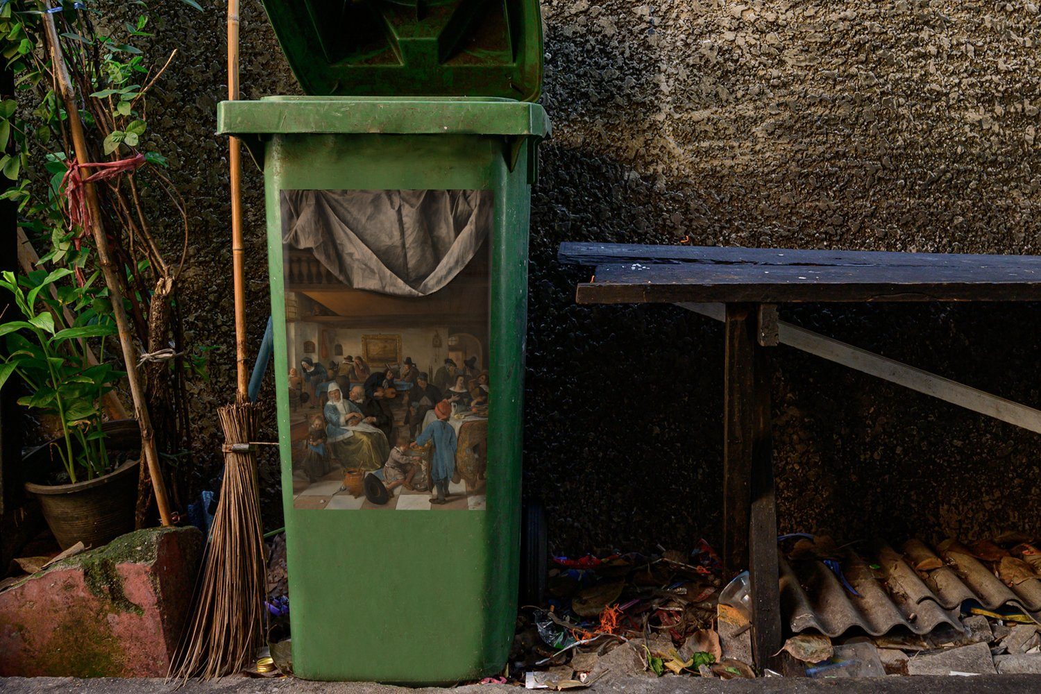 MuchoWow Abfalbehälter des Jan St), Wandsticker Das Mülltonne, Container, Leben - (1 Menschen Mülleimer-aufkleber, Steen Sticker,