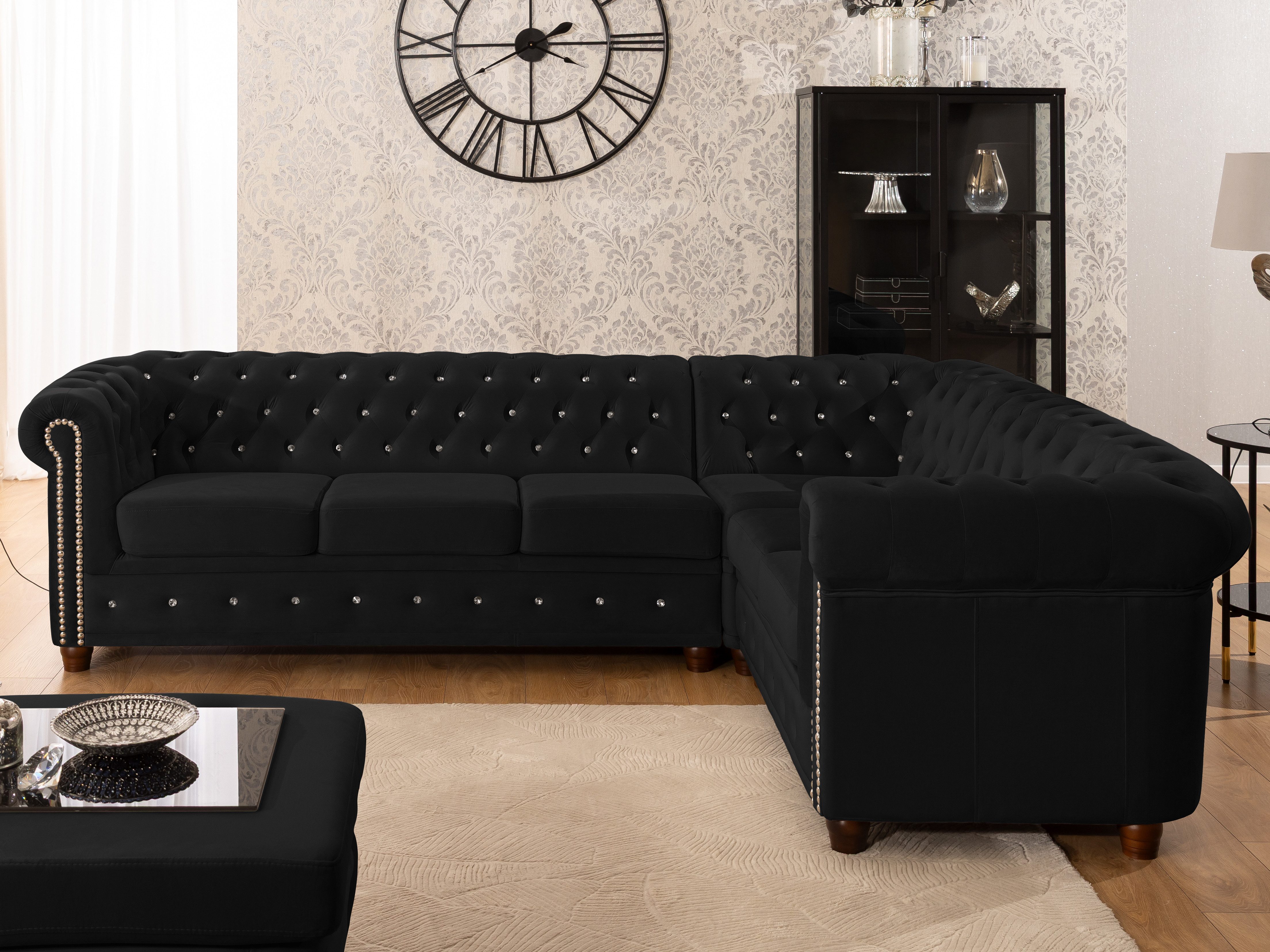 S-Style Möbel Ecksofa Chesterfield L-Form Cleo Blink aus Samt mit Kristalls günstig online kaufen