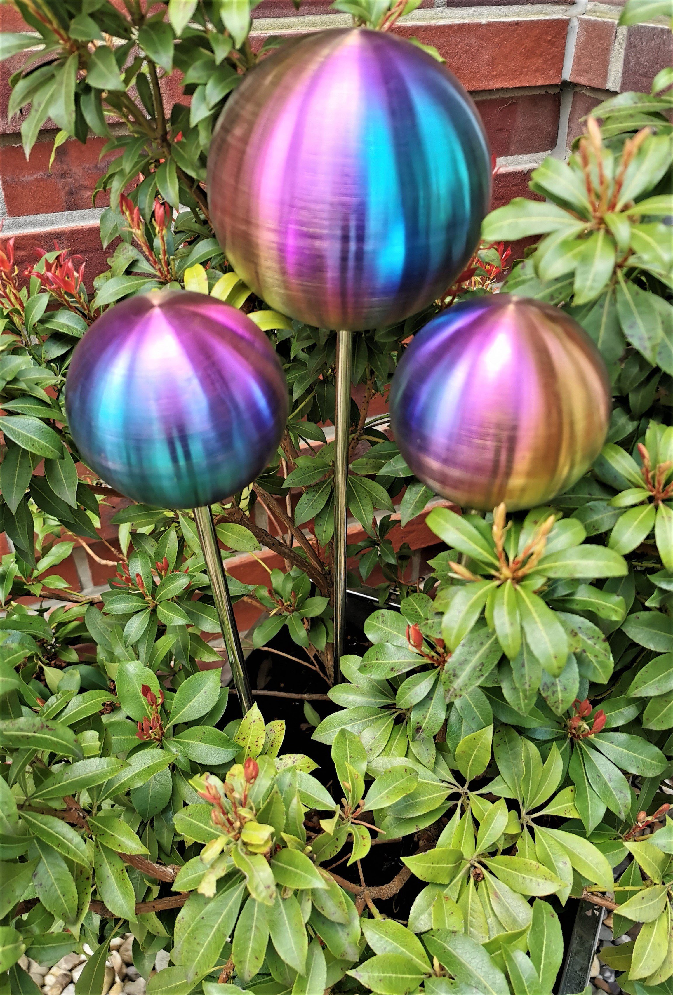 matt Dekokugel Größen mit Edelstahl Jürgen Regenbogen verschiedenen Gartenstecker 80 Rainbow Regenbogenstecker Regenbogenfarben Bocker Dekostecker Stab Kugel Rosenstecker Beetstecker Garten-Ambiente Rosenkugel gebürstet cm Gartenstecker