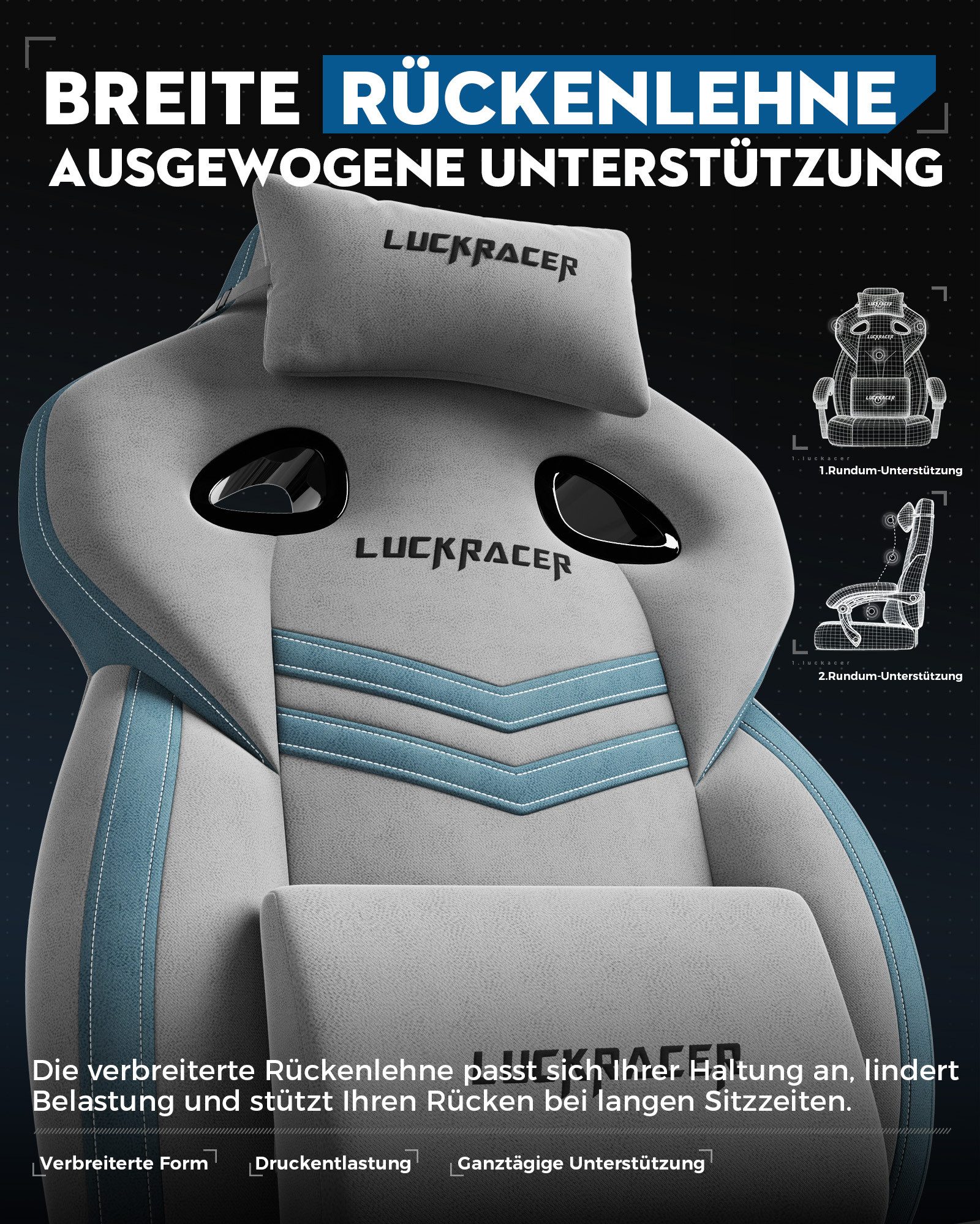 GTPLAYER Gaming-Stuhl Ergonomischer Gaming Sessel Schreibtischstuhl aus Stoff/Kunstleder (Pacekung), Federsitzkissen mit Fußstütze – Bild 5 von 5