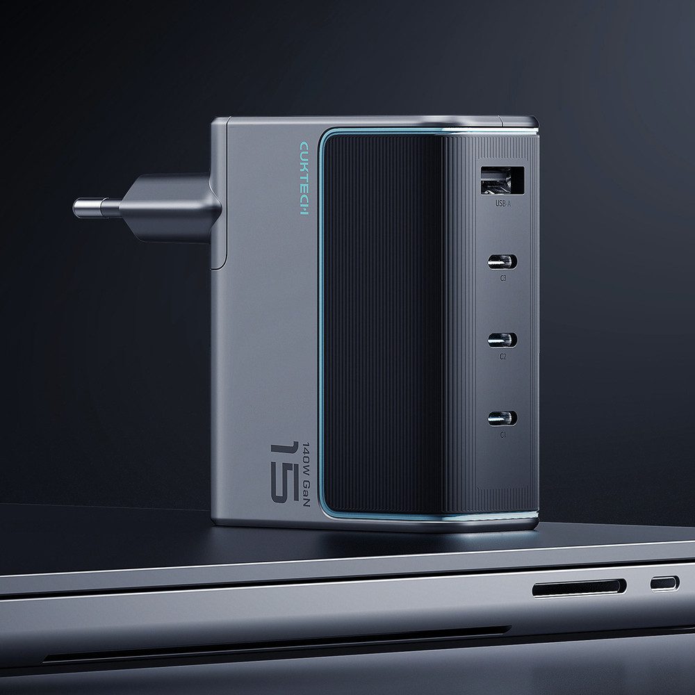 Cuktech GaN-Netzteil Reiseladegerät USB-Ladegerät (Spar-Set, 1-tlg., 79 x 103 x 32 mm kompakt, 140W GaN, 4 Anschlüsse, PD 3.1)