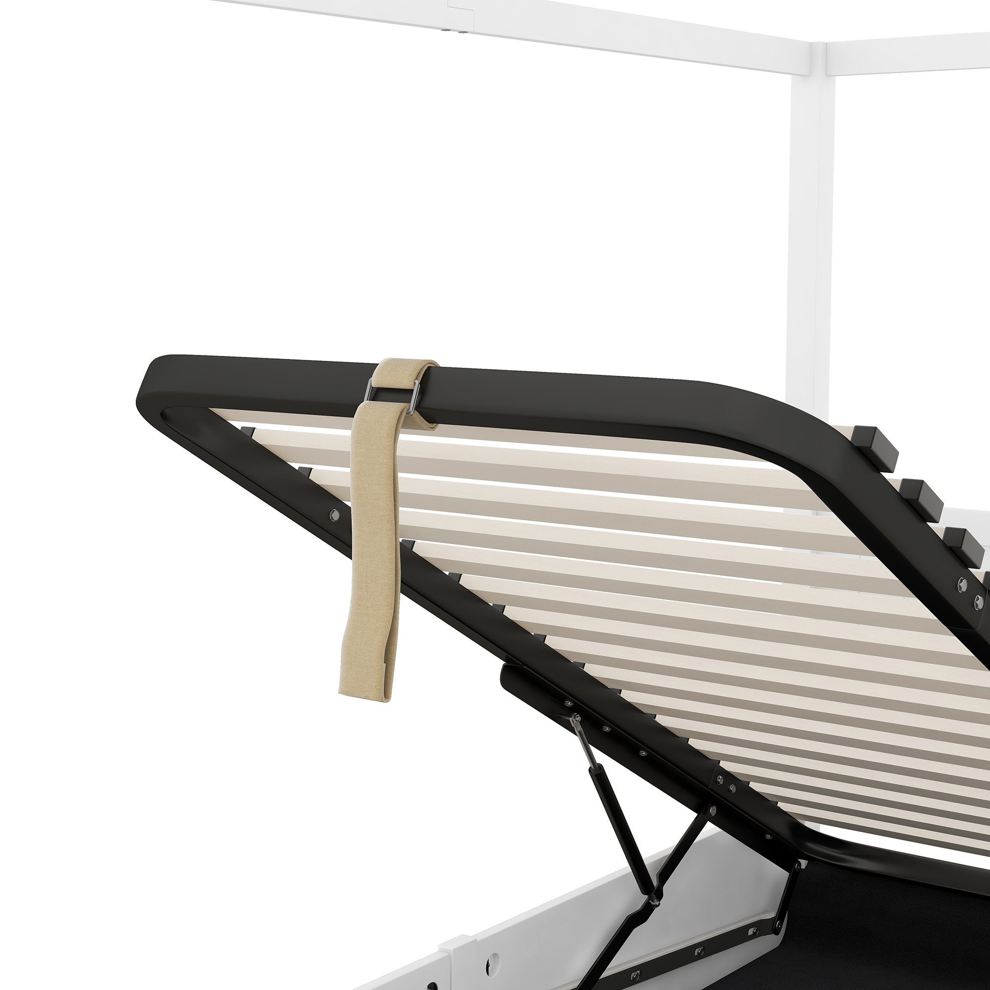 Merax Stauraumbett hydraulisch mit Bettkasten, Himmelbett aus Kiefernholz mit Lattenrost, Einzelbett, Holzbett, 90x200cm. Reduzierter Preis € 225,99. Unverbindliche Preisempfehlung € 525,00