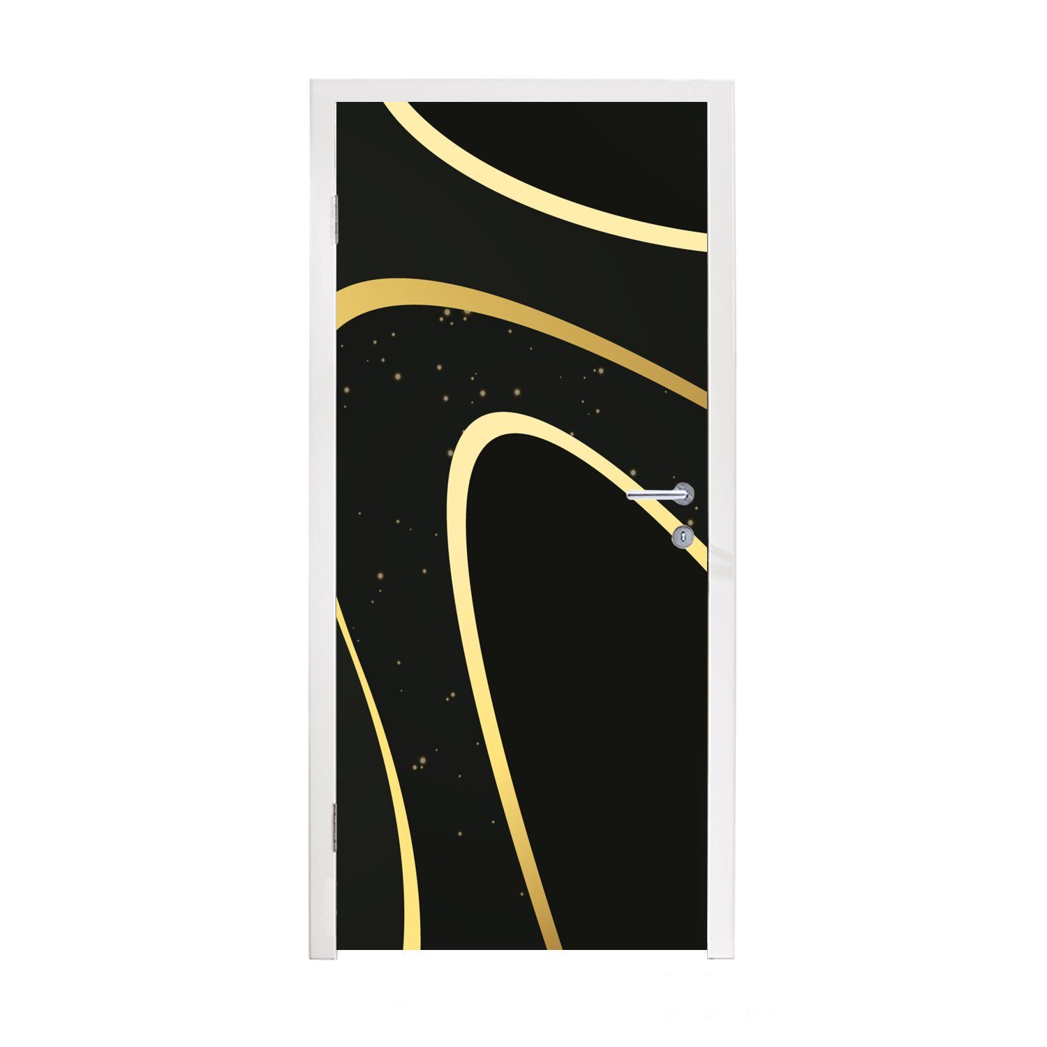 MuchoWow Türtapete Goldene Wellen auf schwarzem Hintergrund, Matt, bedruckt, (1 St), Fototapete für Tür, Türaufkleber, 75x205 cm