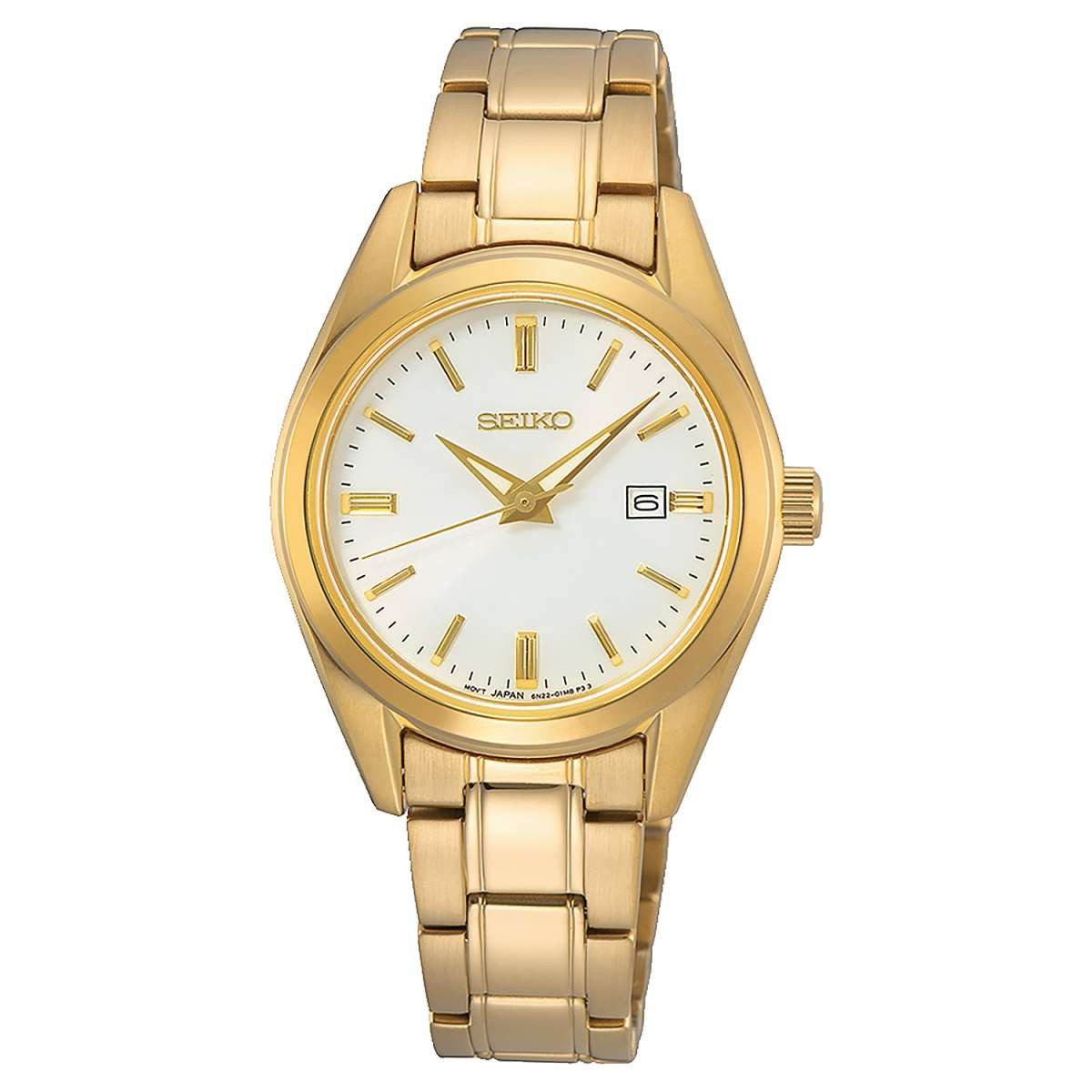 Seiko Quarzuhr SUR632P1, Damenuhr Quarz Goldfarben