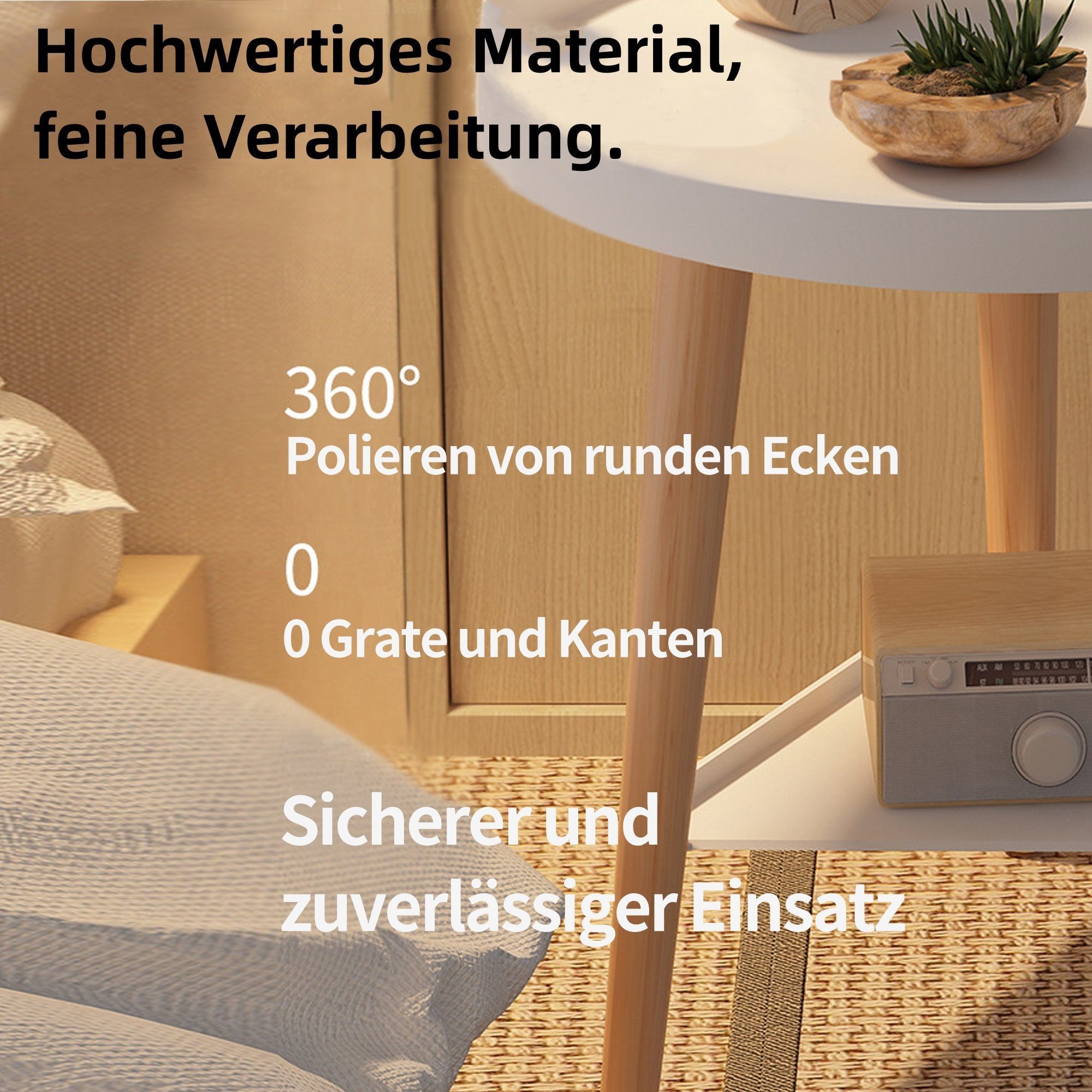 SEHAUSEU Beistelltisch Couchtisch Nachttisch weiß mit 2 Ablagen rund modern