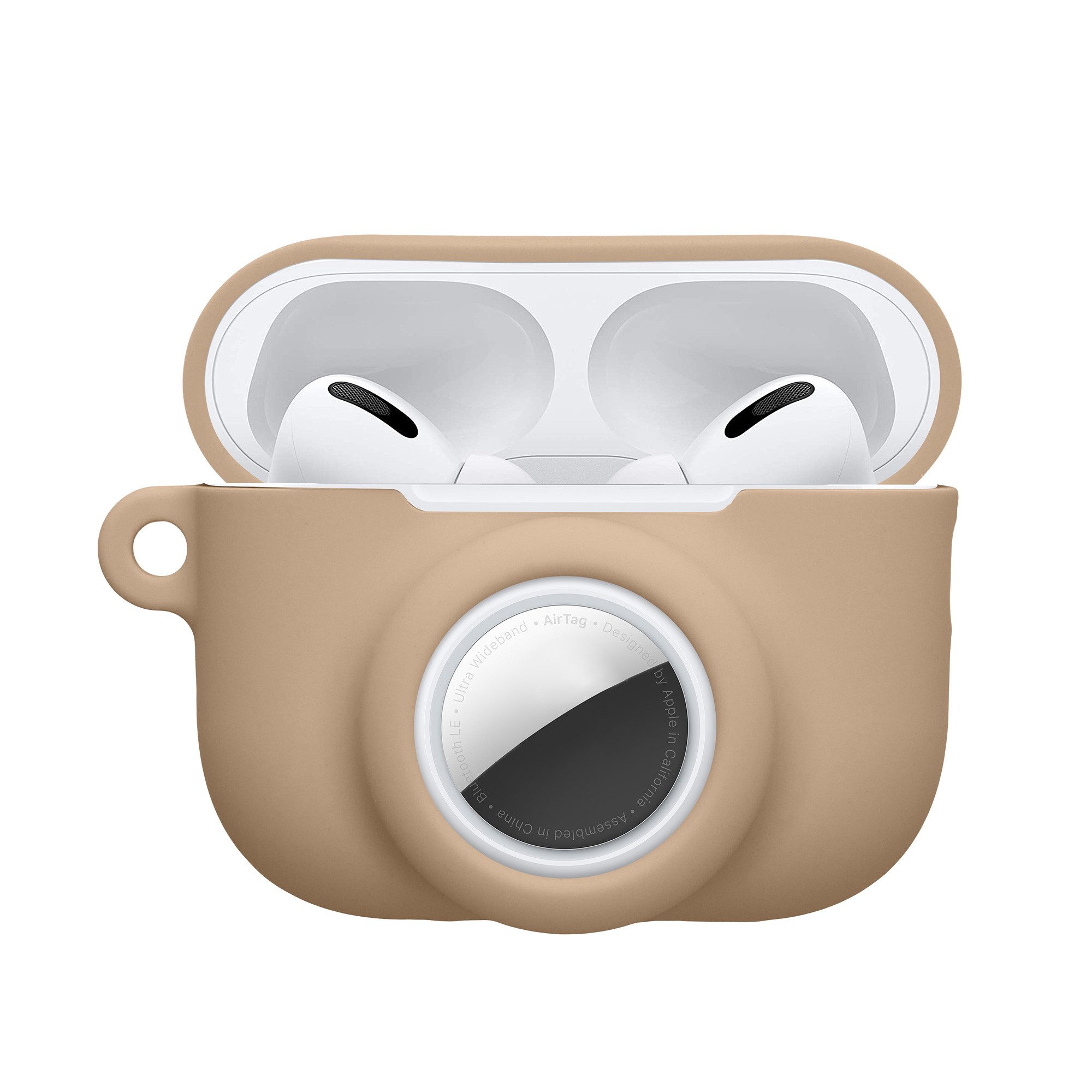 kwmobile Kopfhörer-Schutzhülle 2-in1 Hülle für Apple Airpods Pro 3 und AirTag, Weiches Silikon Cover - Schutzhülle mit Karabiner - Kopfhörer Case