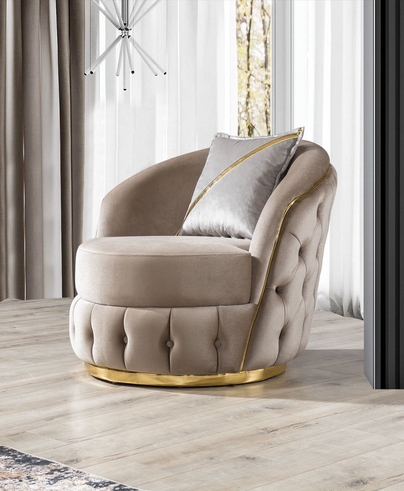 Villa Möbel Beige der Fairy Turkey, Polyester) elegante moderner Quality Rückseite, (100% Heftsteppung Luxus-Microfaser Sessel (mit 1-St., Samtoptik), in Sessel an Made