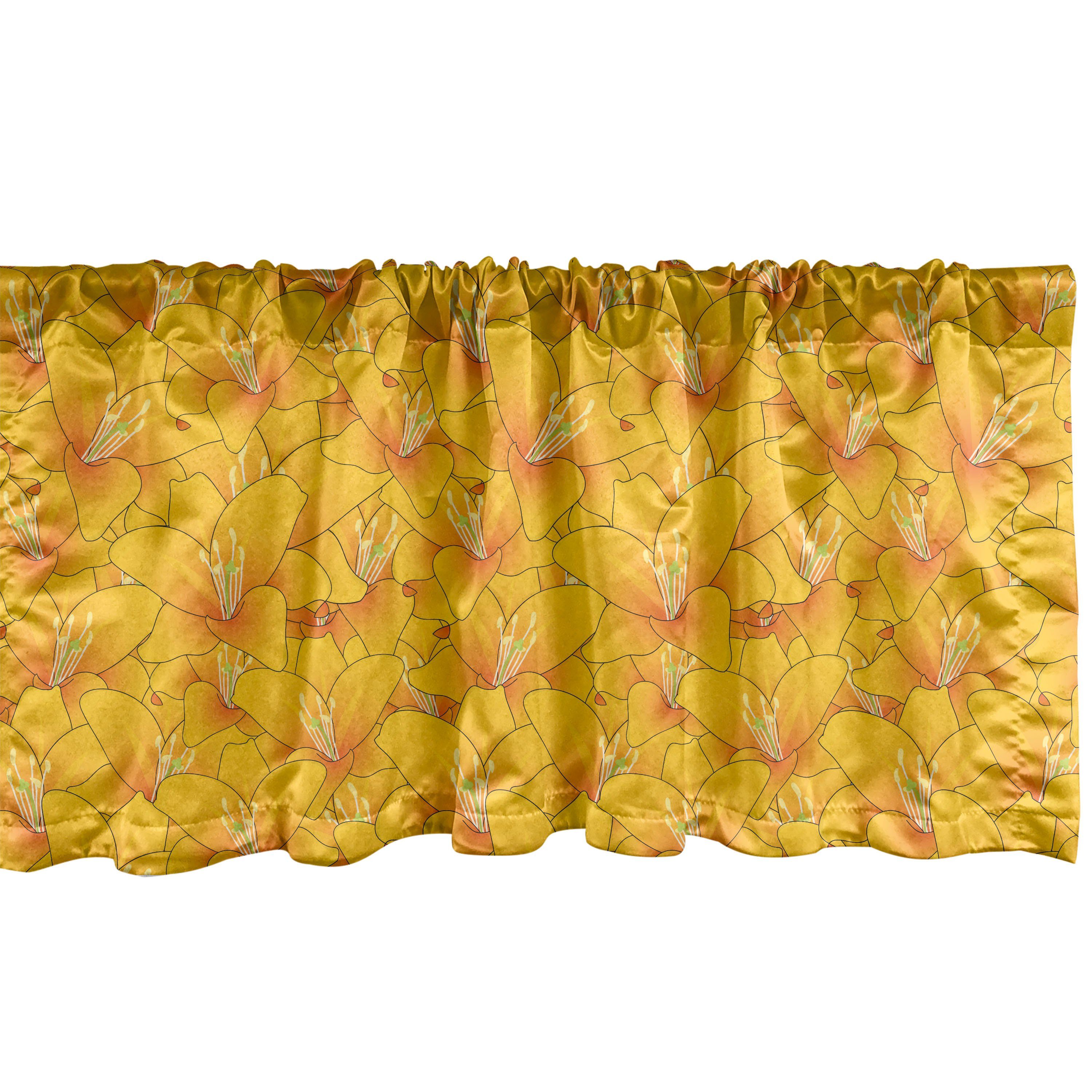 Scheibengardine Vorhang Volant für Küche Schlafzimmer Dekor mit Stangentasche, Abakuhaus, Microfaser, Blume Blooming Orange Lilien-Motive
