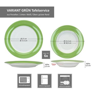 MamboCat Tafelservice 12tlg Tafelservice Variant Grün Porzellan 6 Personen, Porzellan