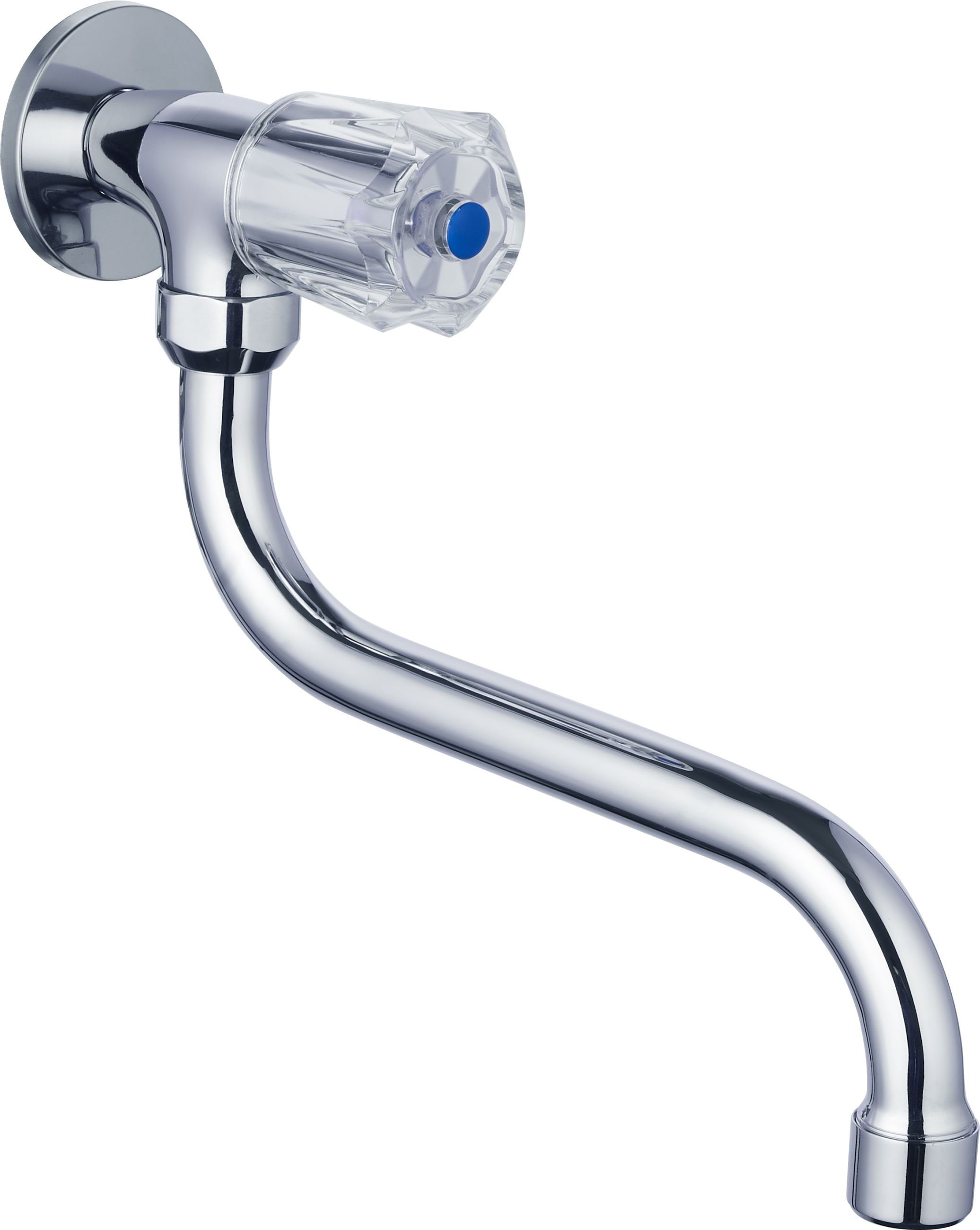 Tuganna Waschtischarmatur Acryl Wand-Schwenkventil, Nostalgie-Design, Kaltwasserarmatur, Chrom, 7342