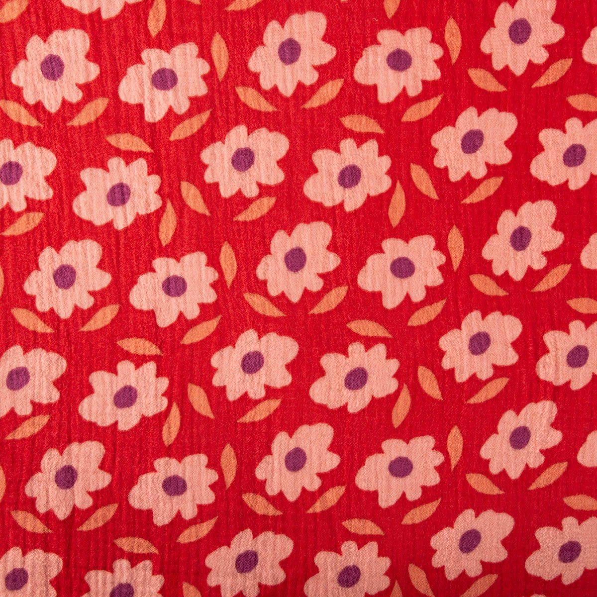 Thumbnail - SCHÖNER LEBEN. Stoff Musselin Stoff Double Gauze Blumen Blätter rot violett 1,30m Breite, atmungsaktiv