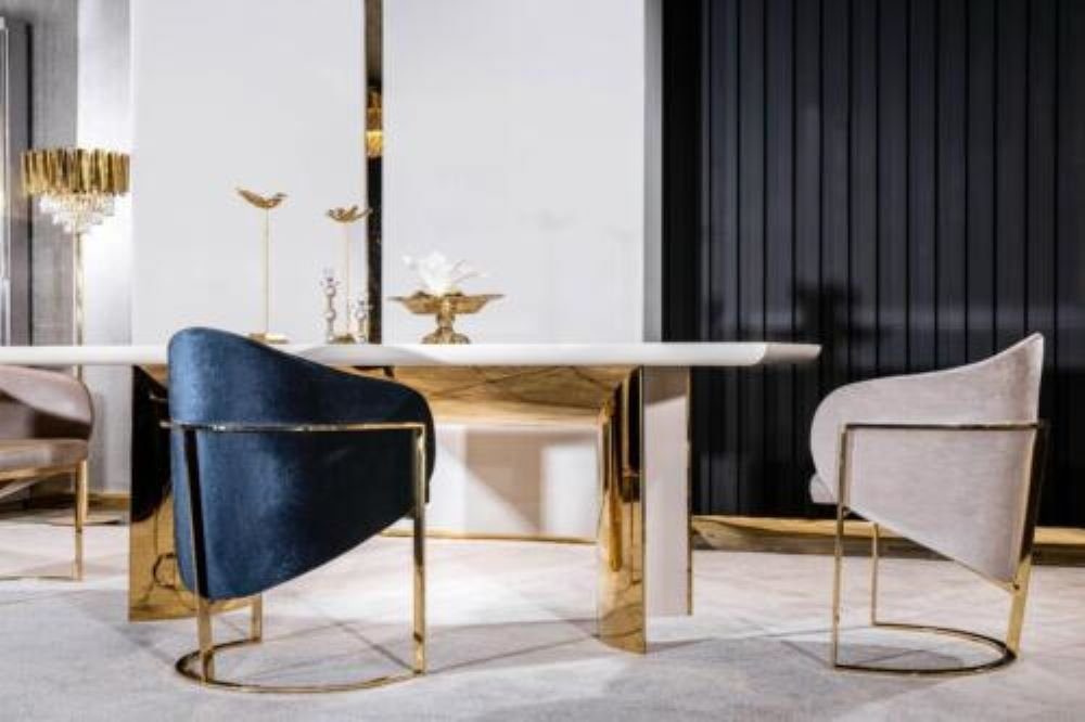 JVmoebel Stuhl Esszimmer Stuhl Luxus stuhl Metall mit Textil Neu Stühle Stil Modern, Made in Europa