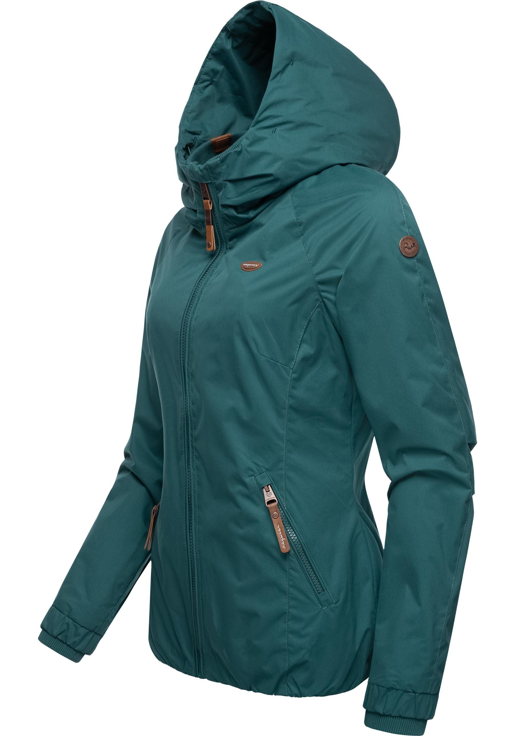 Ragwear Outdoorjacke Dizzie stylische Übergangsjacke mit graugrün Kapuze großer