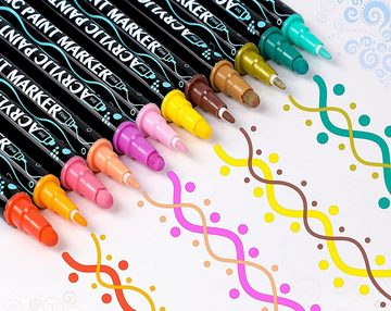 XDeer Lackmarker Acrylstifte für Steine,Farben Wasserfest Dual Tip Marker Stifte für, Papier,Leinwand, Glas, Holz - Ideal zum Basteln,Bemalen von Steinen