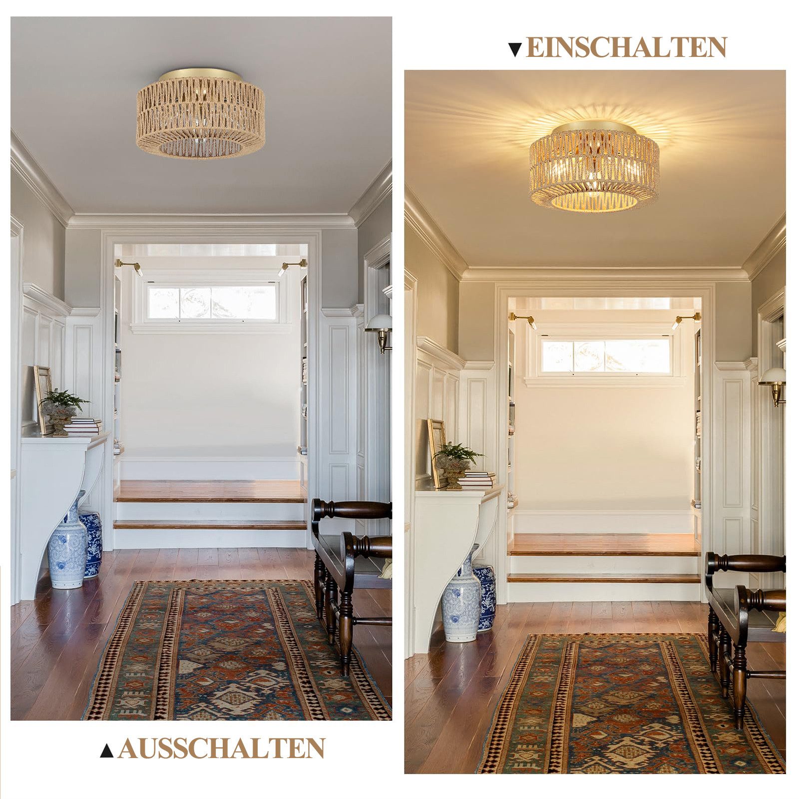 MUPOO Deckenleuchte Boho Deckenleuchte mit Rattan günstig online kaufen