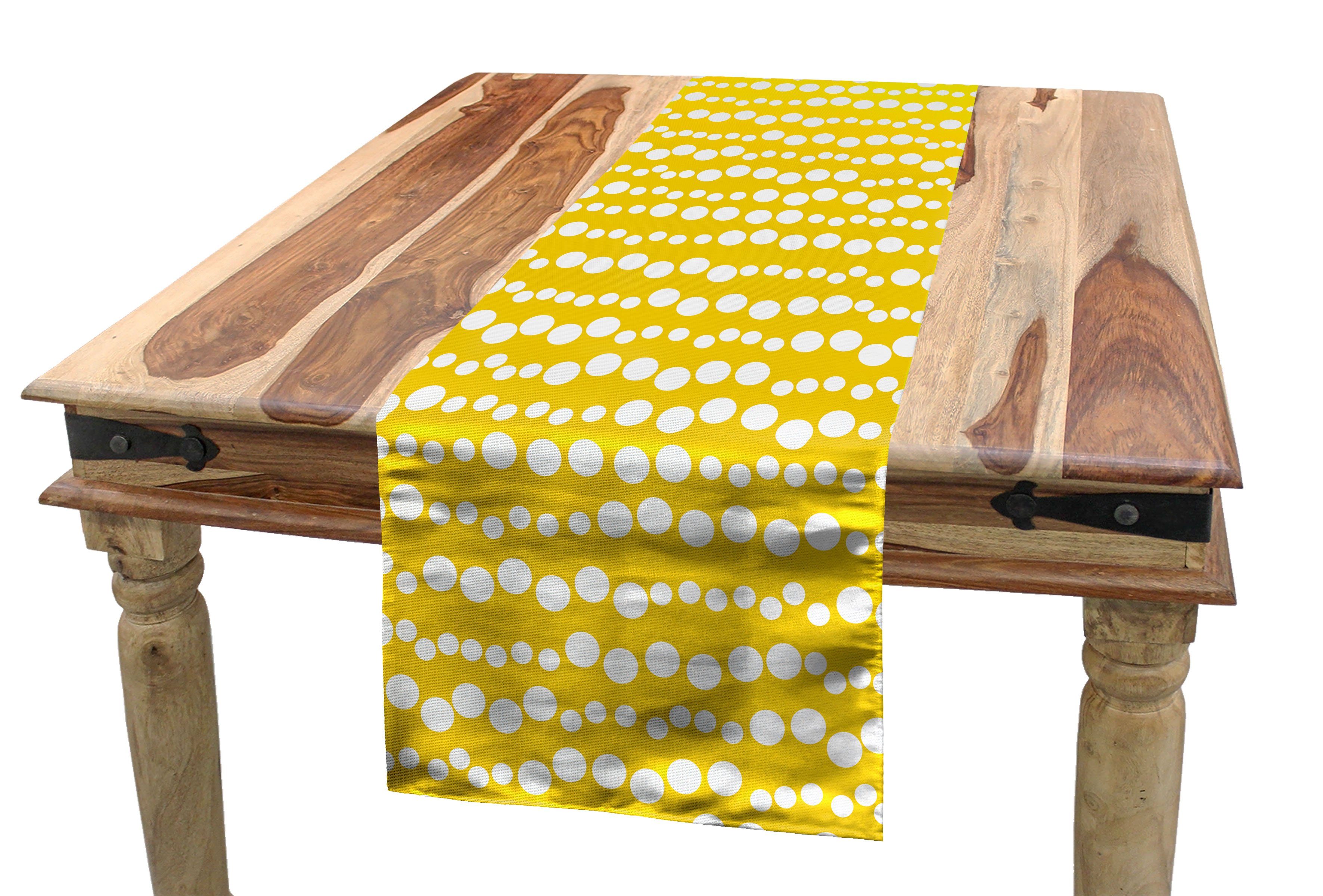 und Tischläufer, Gelb Abakuhaus Küche Kreise Rechteckiger Weiß Doodle Dekorativer Esszimmer Tischläufer