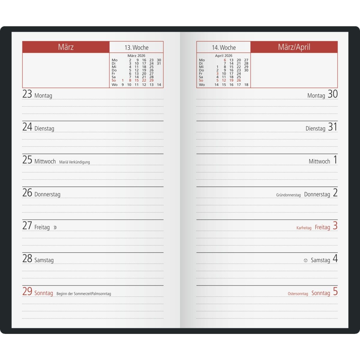 Thumbnail - rido ide Taschenkalender Taschenkalender TM15 8,7x15,3cm 1 Woche/Seite Kunststoff schwarz 2026