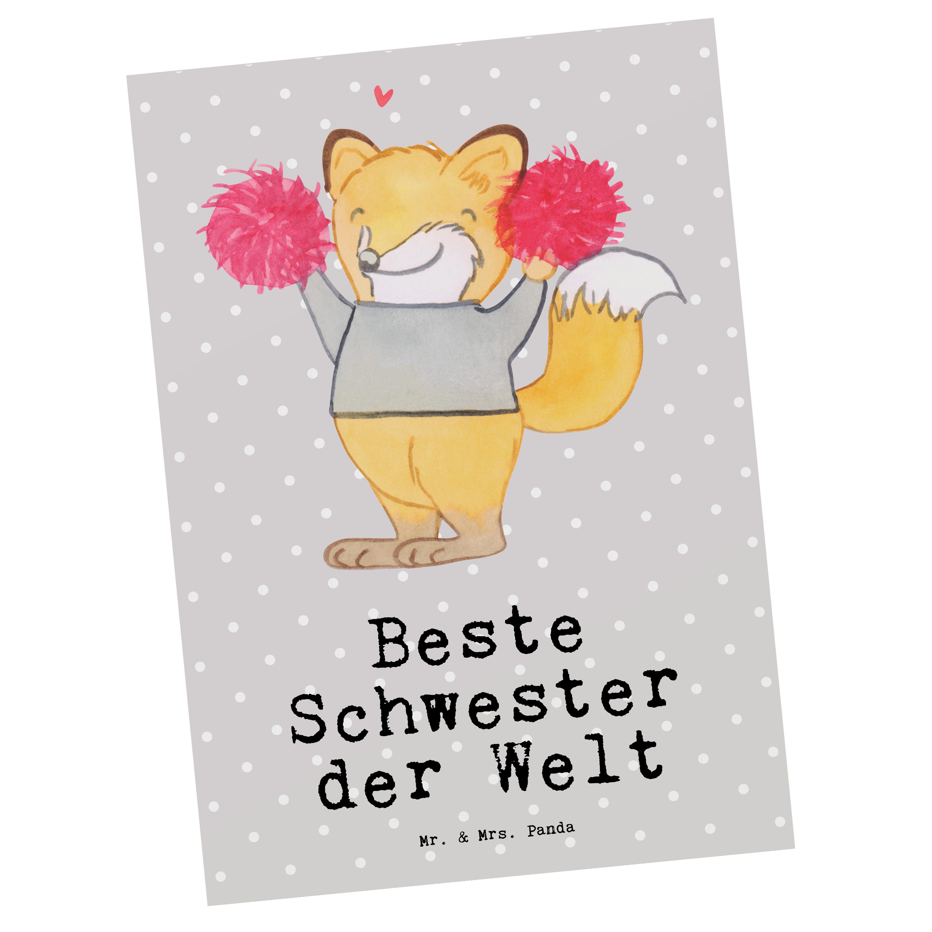 Mr. & Mrs. Panda Postkarte Fuchs Beste Schwester der Welt - Grau Pastell - Geschenk, Geburtstags