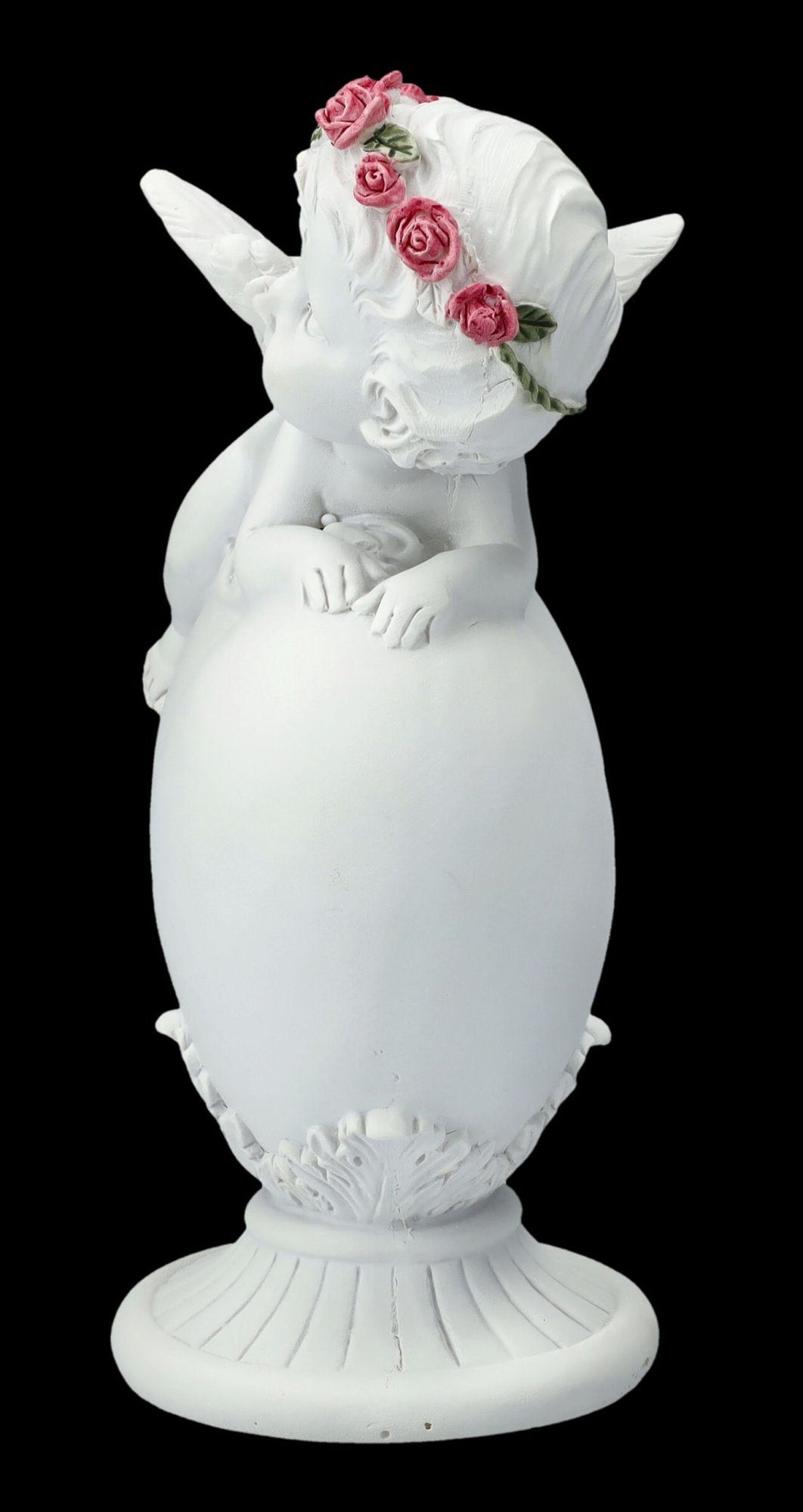 Figuren Shop GmbH Fantasy-Figur Engel Figur - Putte mit Rosenkranz auf Herz - Cherub Dekofigur Fantasy