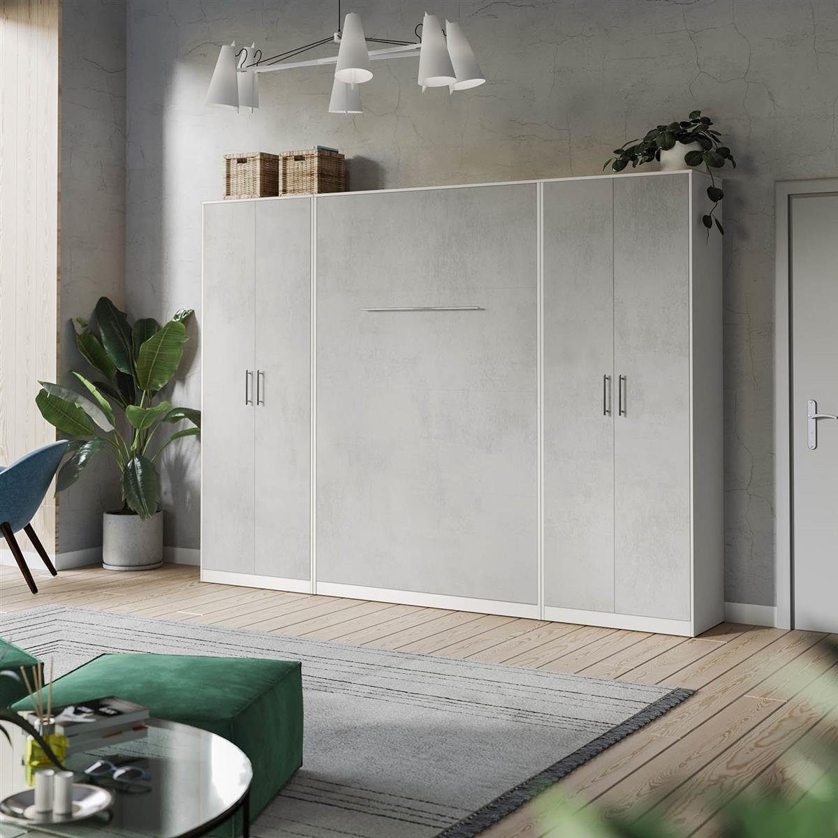 Kleiderschrank SMARTBett Weiss/Beton Standard