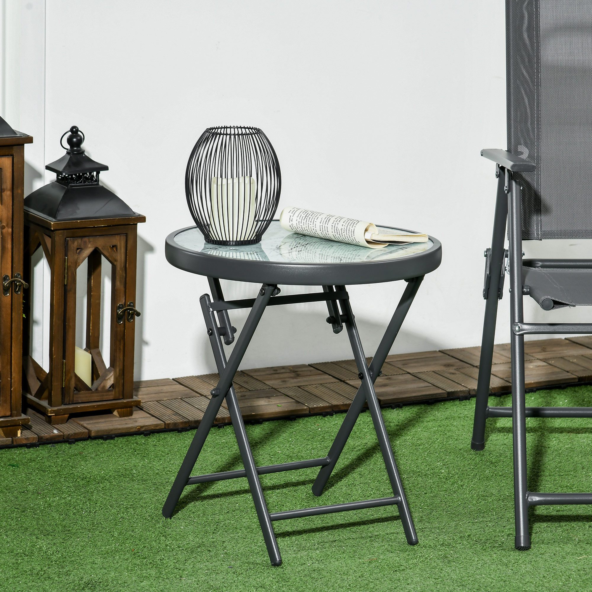 Outsunny Gartentisch klappbar, aus Glas mit Marmoroptik, rund (Klapptisch, günstig online kaufen
