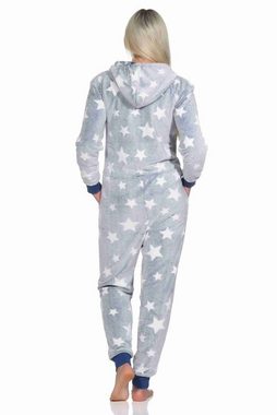 Normann Pyjama Damen Schlafanzug Jumpsuit Overall in Sterneoptik aus Coralfleece