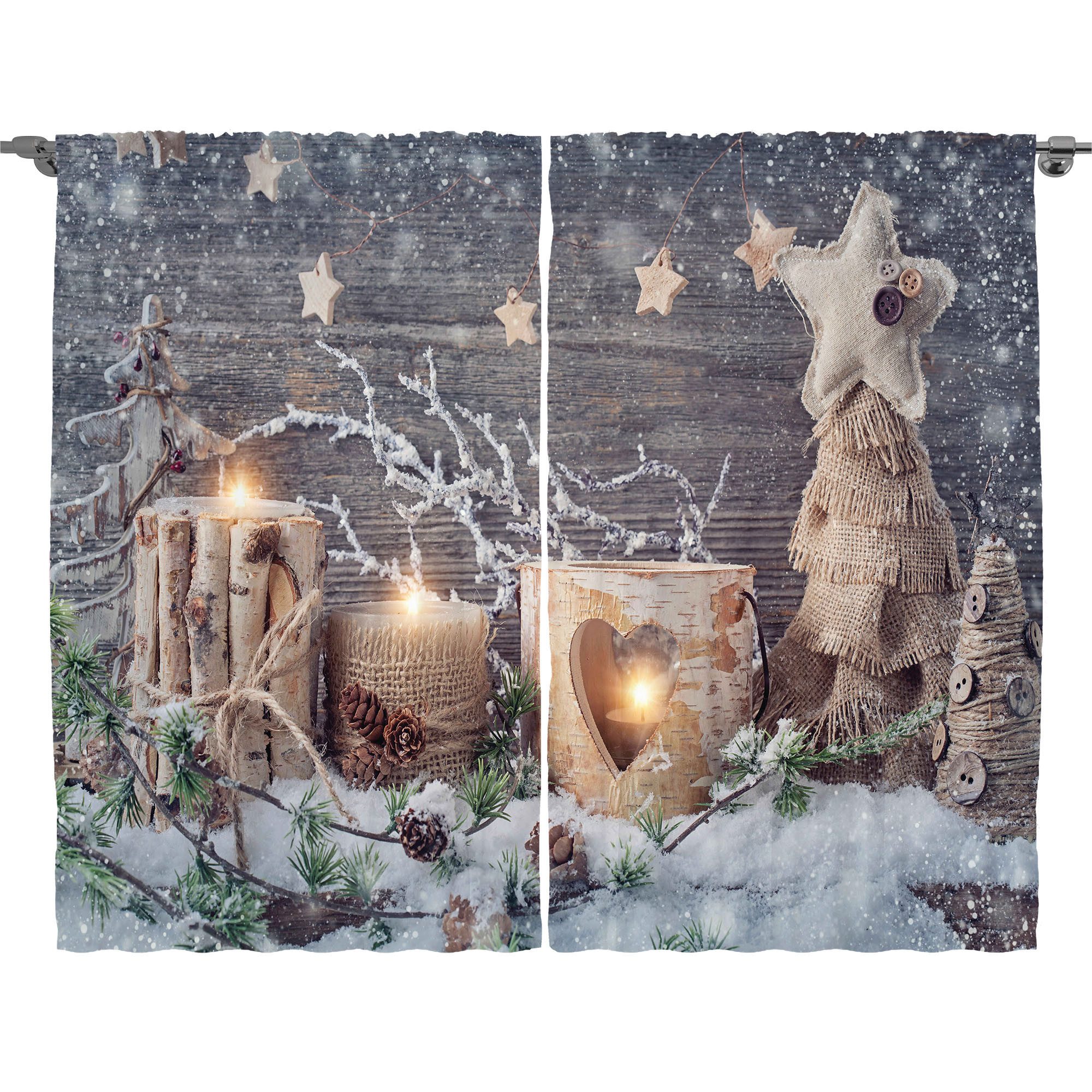 Abakuhaus Gardine Schlafzimmer Kräuselband Vorhang mit Schlaufen und Haken, Weihnachten Candle Winterurlaub
