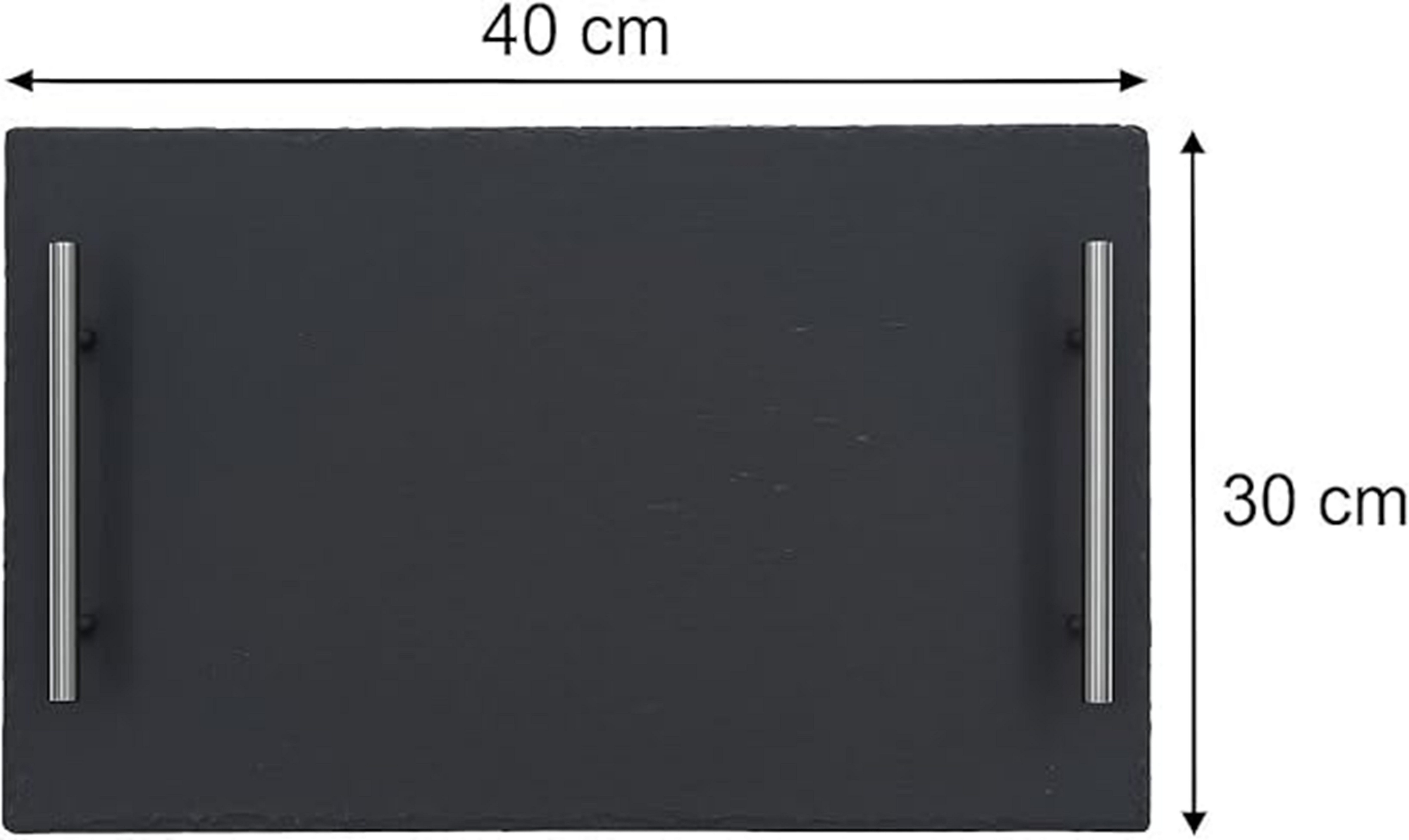 hausleben Servierplatte Schiefer 40x30 cm, (1-tlg), Servierbrett mit Edelstahlgriffen