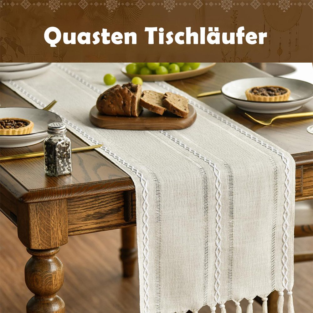 AFKSMILE Tischläufer Tischläufer mit Handquasten, Mode Boho Abwaschbar Tisch Dekoration, Quasten Tischläufer für Heimdekoration Partys, Esszimmer-Dekorationen – Bild 5 von 5