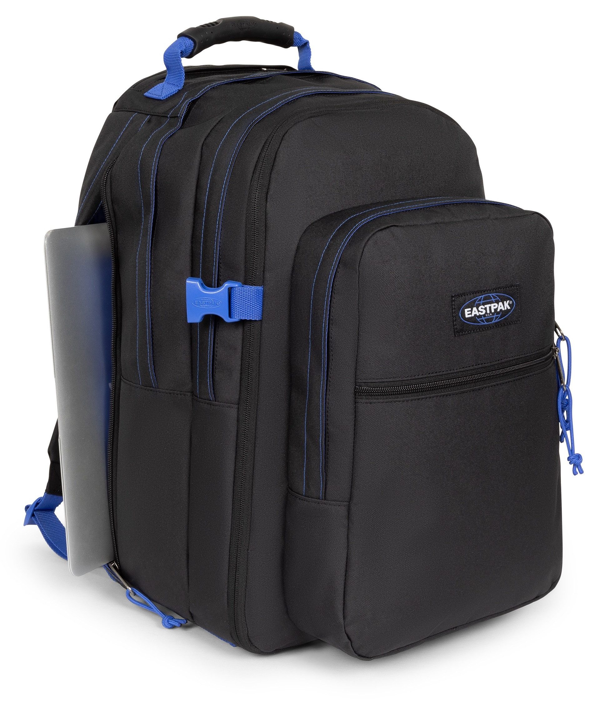 Eastpak Freizeitrucksack TUTOR Kontrast Black Blue, Schulrucksack mit seitlichem Laptopfach