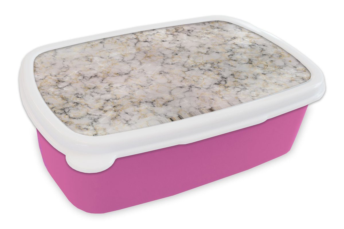 MuchoWow Lunchbox Marmor - Achat - Abstrakt - Edelsteine, Kunststoff, (2-tlg), Brotbox für Erwachsene, Brotdose Kinder, Snackbox, Mädchen, Kunststoff rosa