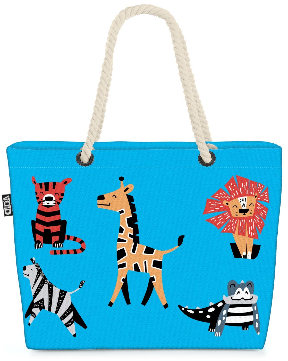 VOID Strandtasche (1-tlg), Zootiere blau Beach Bag Zoo Tiere Kinder Löwe Tiger Krokodil Zebra Giraffe
