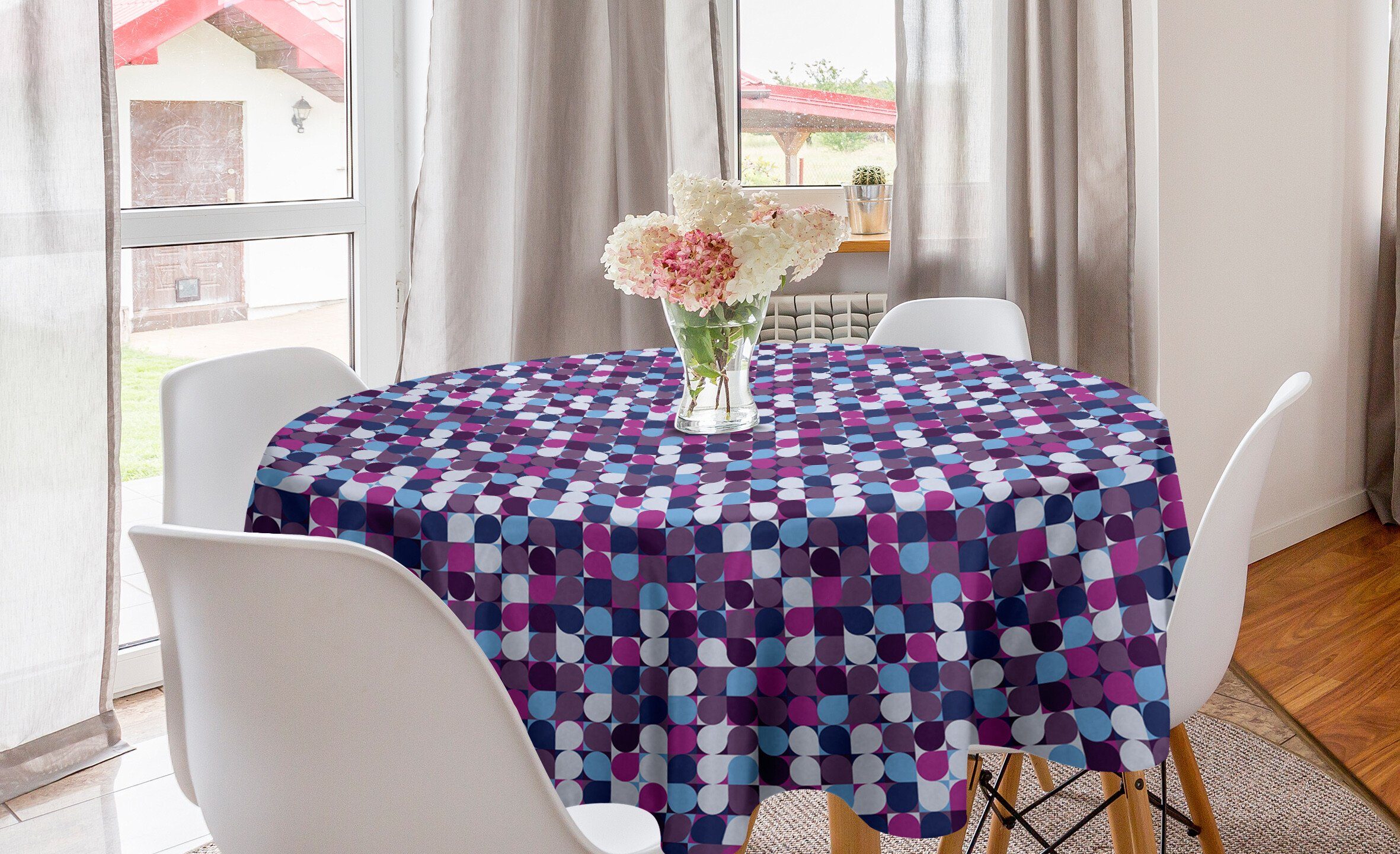 Tischdecke Abstrakter für Tischdecke Kreis Abdeckung Dekoration, Küche Esszimmer Kreis-Mosaik Geometrisch Abakuhaus